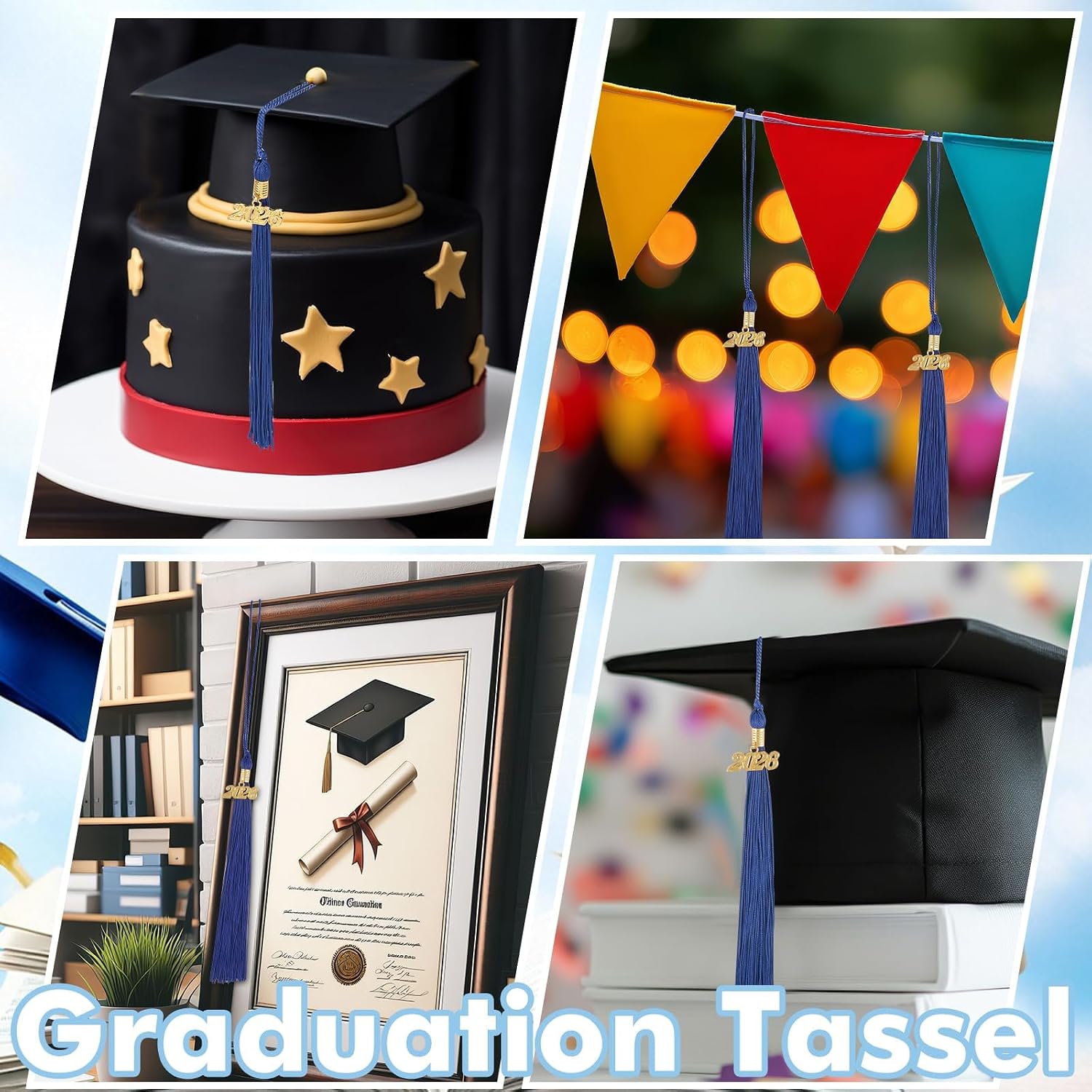 24 pcs 2026 Graduation Tassels, 9 Inch Grad Cap Tassel with Gold Charm for High School College University Graduation Ceremony Decorations (24, Royal Blue)