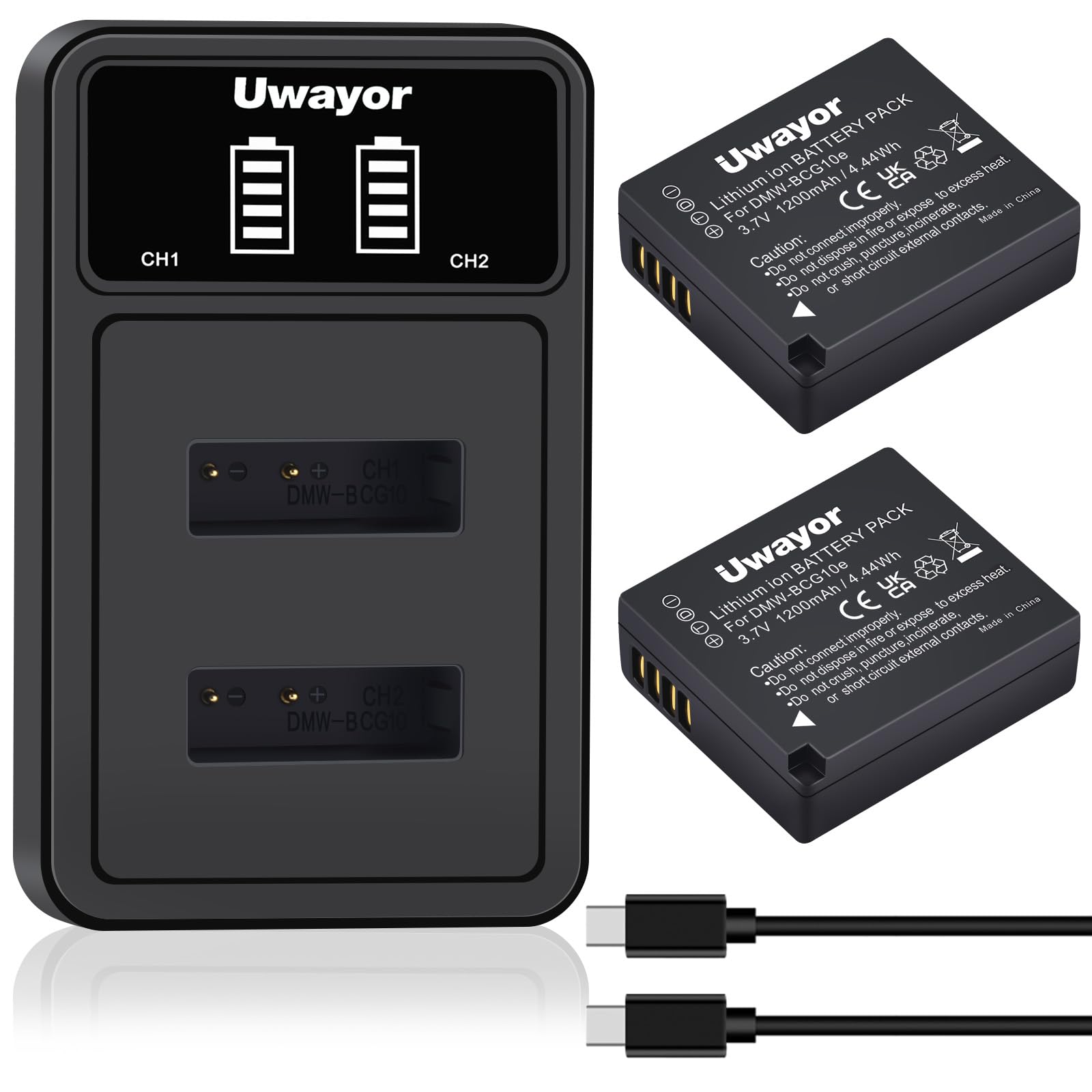 DMW-BCG10, DMW-BCG10E, DMW-BCG10PP Battery 2 Pack and 18W Fast Charger for Panasonic Lumix ZS3, ZS5, ZS6, ZS7, ZS8, ZS10, ZS15, ZS19, ZS20, ZS25, TZ7, TZ10, TZ19, TZ20, TZ30, ZR1, ZR3