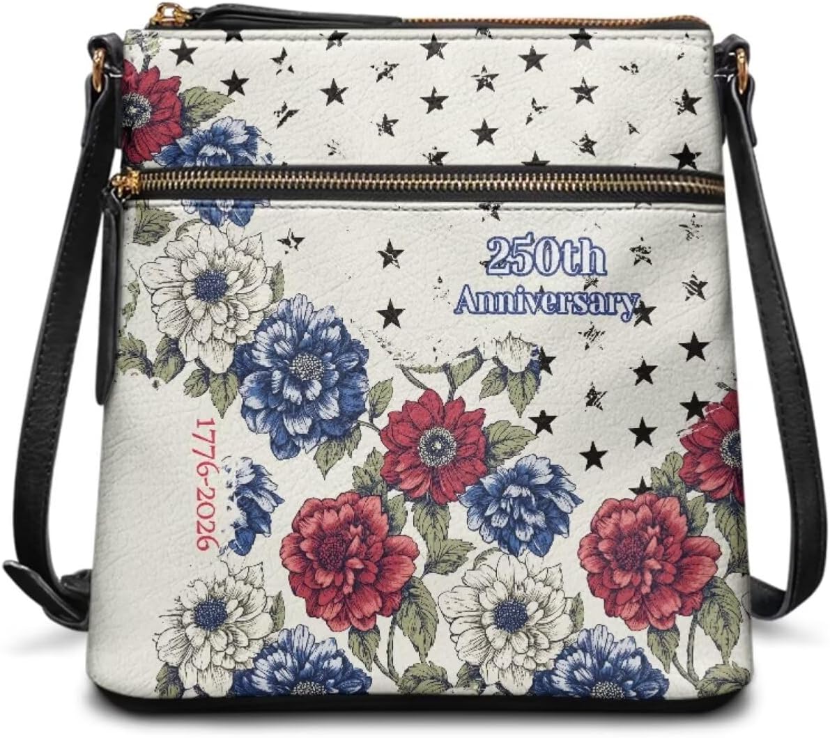 WELLFLYHOM 250th Anniversary Crossbody Bags for Women Multi Pocket 1776-2026 Crossbody Purse PU Leather Shoulder Handbags