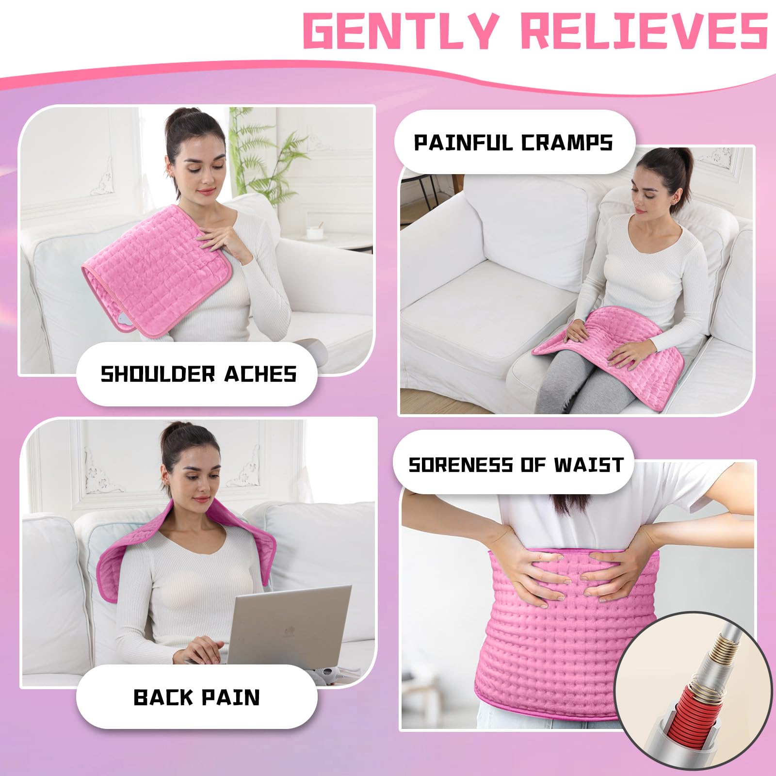【Actualización】La almohadilla térmica eléctrica para el dolor en el cuello, la espalda y las almohadillas de calentamiento rápido ofrecen tela lavable a máquina más suave con 6 niveles de calor y