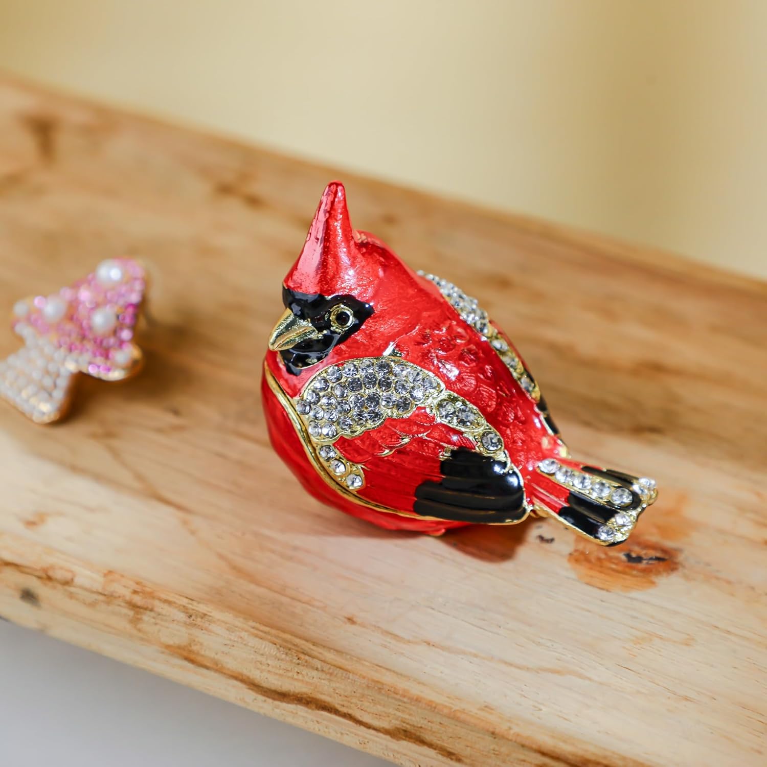 YU FENG 2.3inch Cardinal Bird Trinket Box Animal Hinged Trinket Boxes Small Enamel Jewelry Trinket Box Bird Figurine Ring Box for Daughter Girl Women Christmas Gift - Image 3
