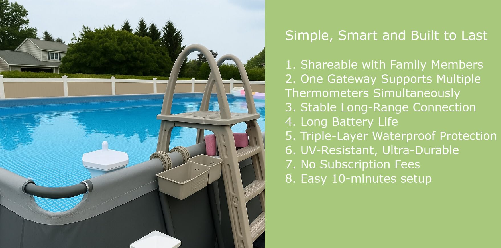 Termometro da piscina galleggiante facile da leggere con app per telefono, avvisi accurati, a lungo raggio, WiFi senza fili, digitale, per piscine interne ed esterne, vasche idromassaggio, acquario e