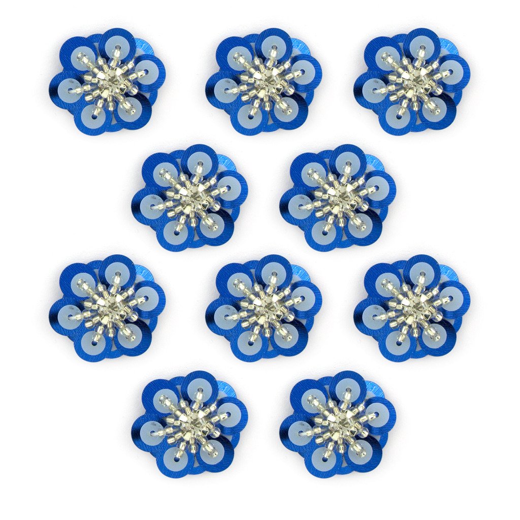 HAND® Blau-silberne Pailletten-Blumen-Borte – 10 Stück, 24x24 Mm, Zum Aufnähen Auf Kleidung & Accessoires