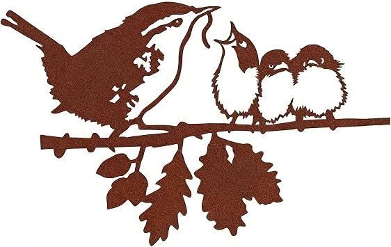 Metal Birds on Branch Garden Stake - Hand-Painted Iron Bird Silhouette Decor - Weatherproof Outdoor Statue for Yard Patio Lawn & Flower BedBrown