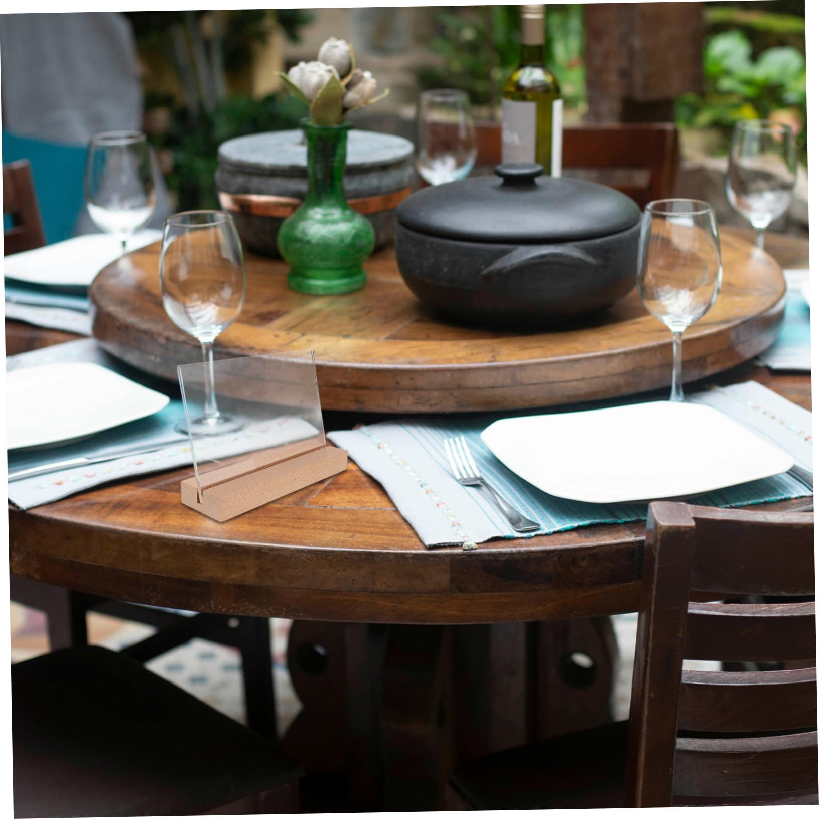 VILLCASE Soporte Para Portamenús Acrílico Transparente Horizontal Con Base De Madera Natural, Expositor De Sobremesa Para Restaurantes, Cafés y Eventos, Pack 5 Unidades A6
