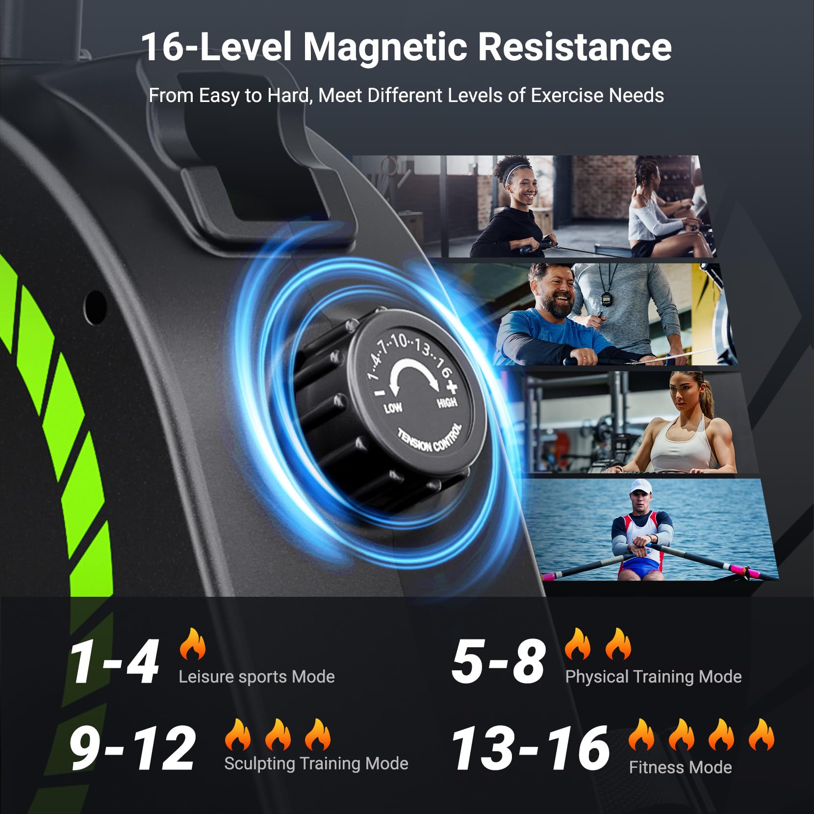 Dripex Maquina de Remo para Casa Silenciosa, Maquina Remo Magnética con 16 Niveles de Resistencia, Pantalla LCD con App Bluetooth, Estructura Estable, Capacidad de hasta 160 kg