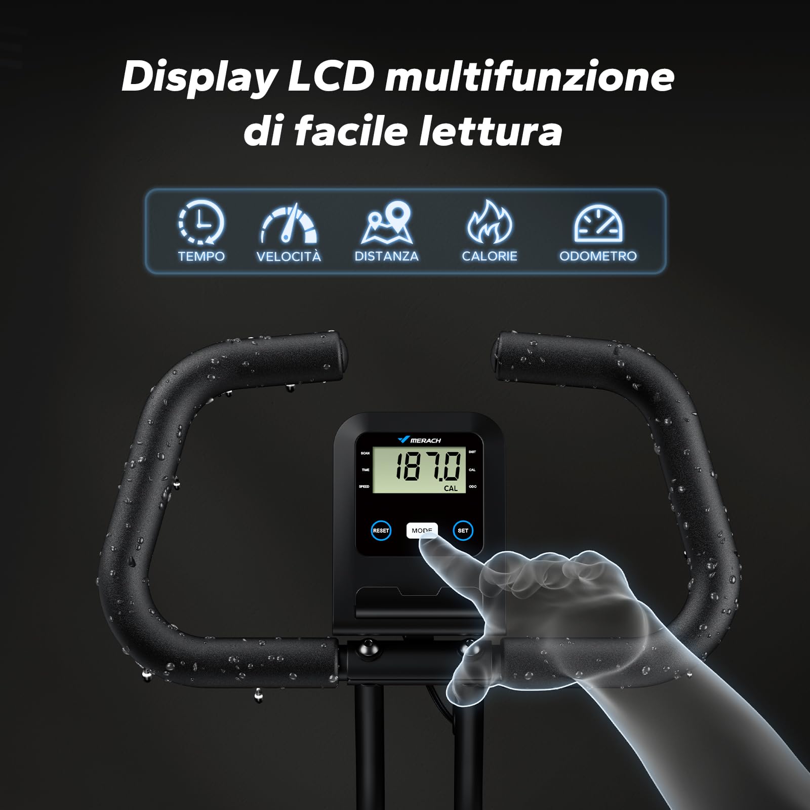 MERACH Cyclette Pieghevole da Casa, Bicicletta da Interno Silenziosa con Schermo LCD, Bici da Fitness Magnetica con Cuscino Confortevole, Salvaspazio, per l’Allenamento Cardio, Capacità Max 136KG
