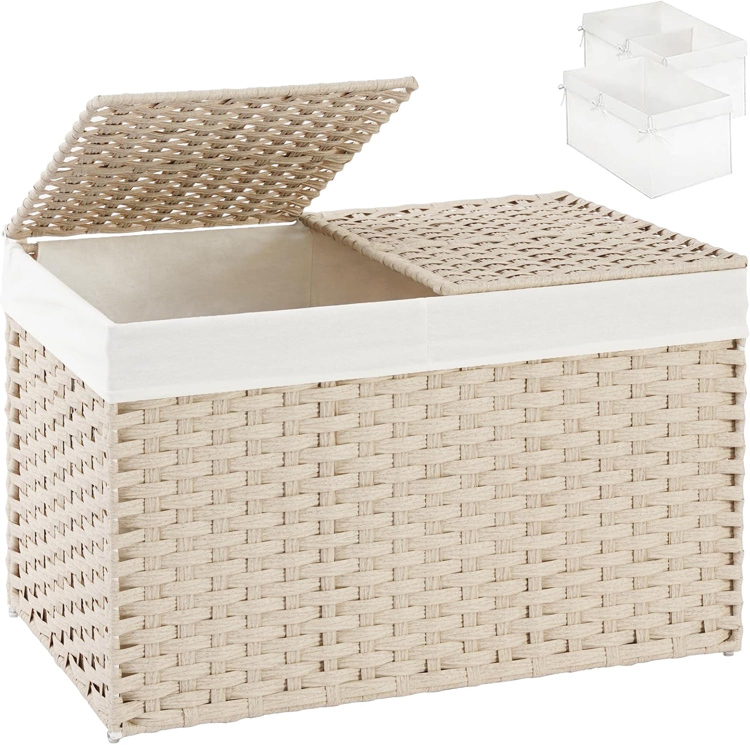 SETVSON Storage Basket with Lid 160L Wicker Baskets Storage Light Khaki
