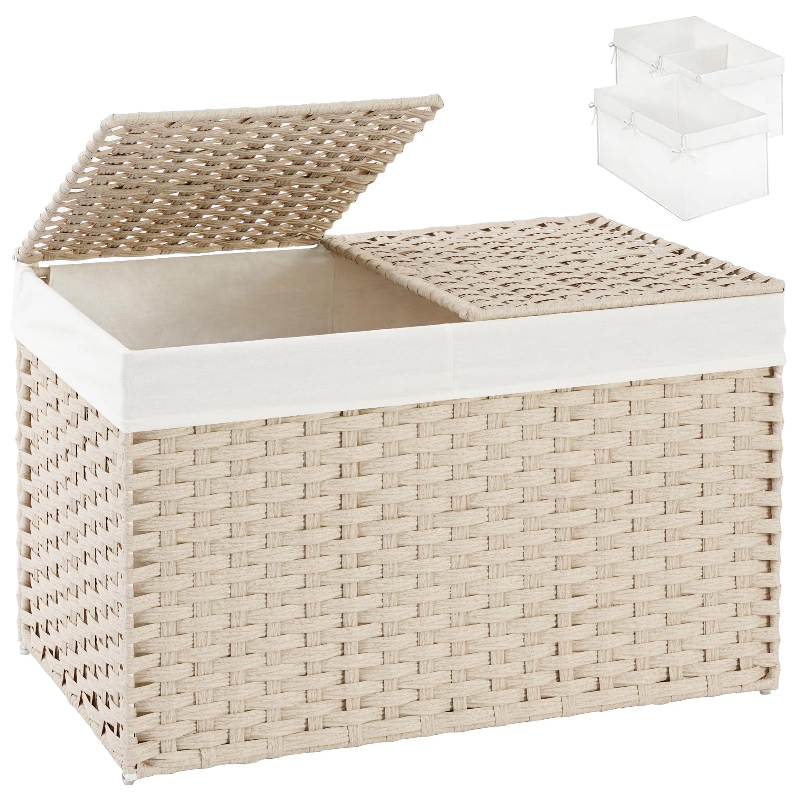 SETVSON Storage Basket with Lid 160L Wicker Baskets Storage Light Khaki