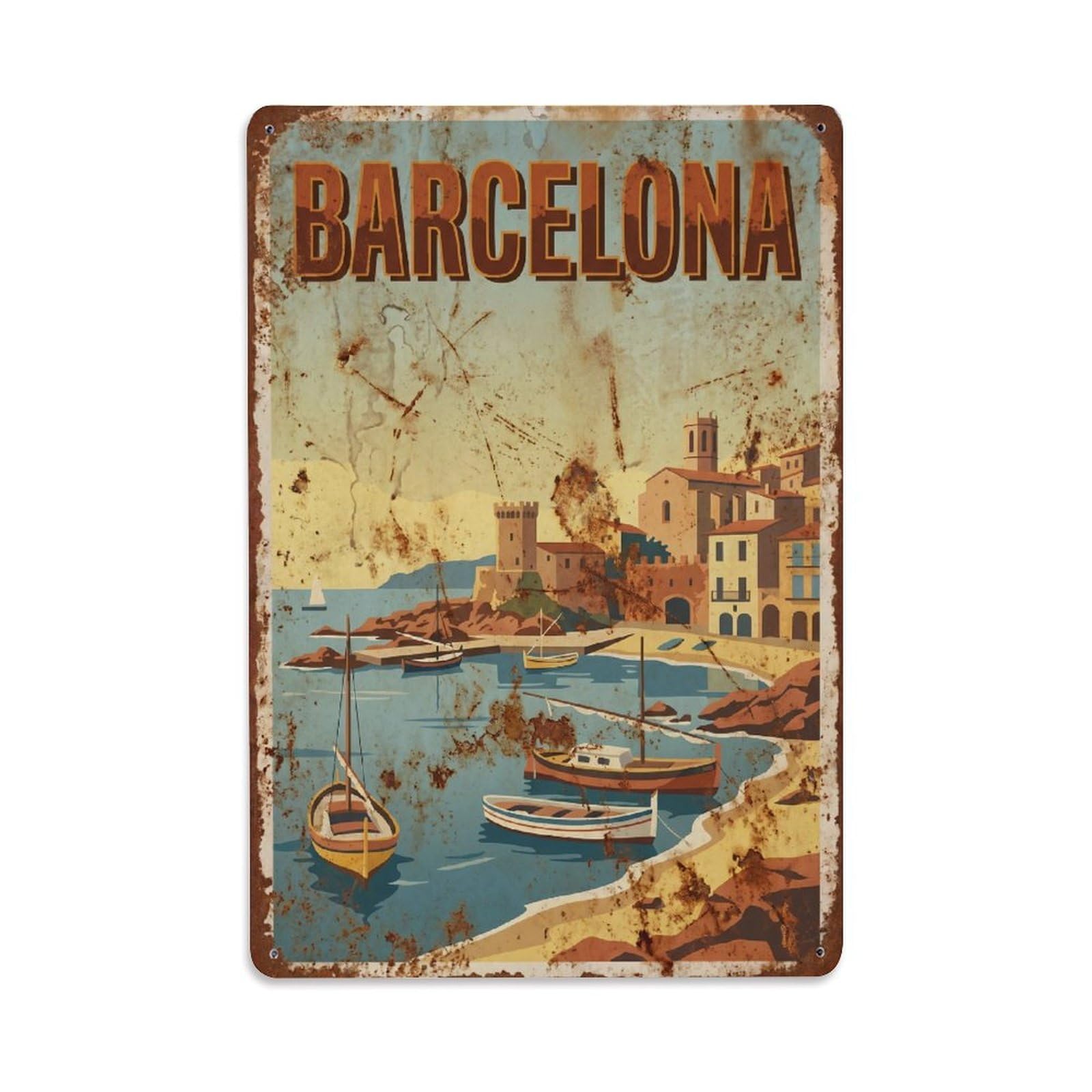 Vintage Travel Inlets Spain Sheltered Metal Tin Sign