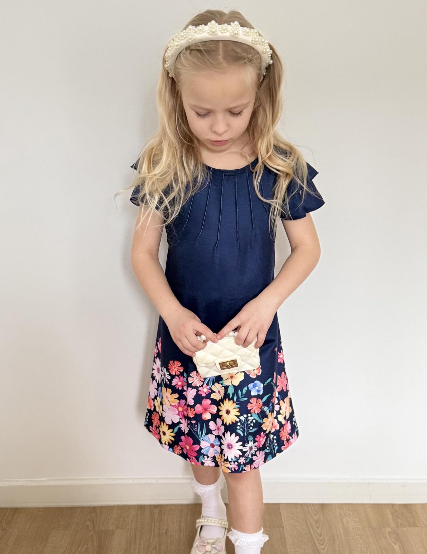 Arshiner Vestido de Verano para niña Plisado Mangas onduladas Manga Corta Tallas 6-14 años