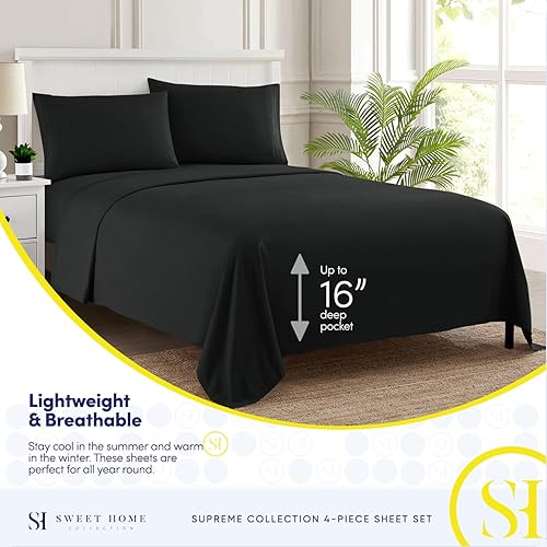 Vista 249 de Juego de sábanas extrasuaves de tamaño queen, ropa de cama transpirable y lujosa con correas elásticas integradas para las esquinas, colección