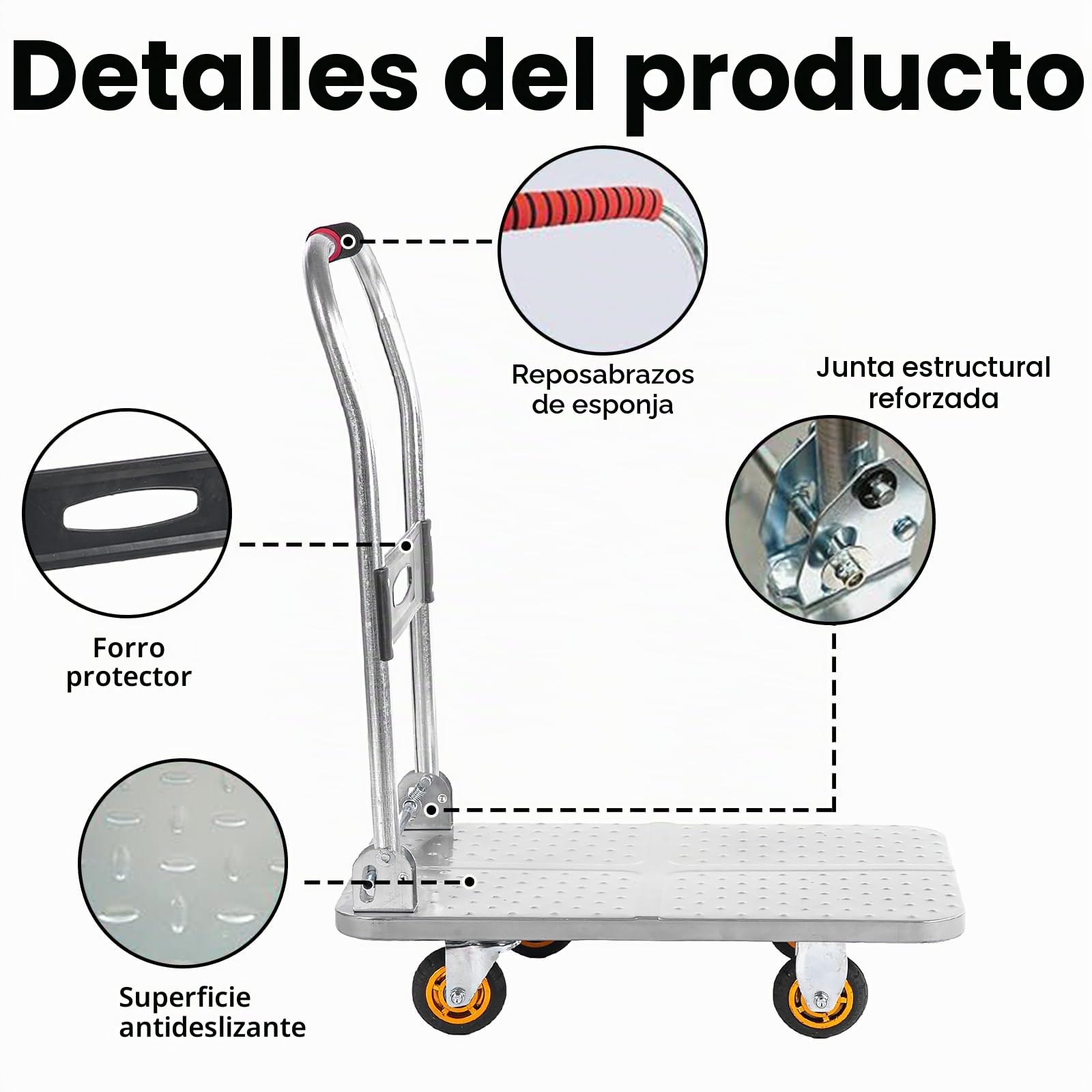 Carro de plataforma de metal resistente de 150 a 500 kg, carrito plegable con ruedas giratorias de 360°, ideal para almacén y uso al aire libre, tamaño compacto 60 x 40 cm, solución de transporte