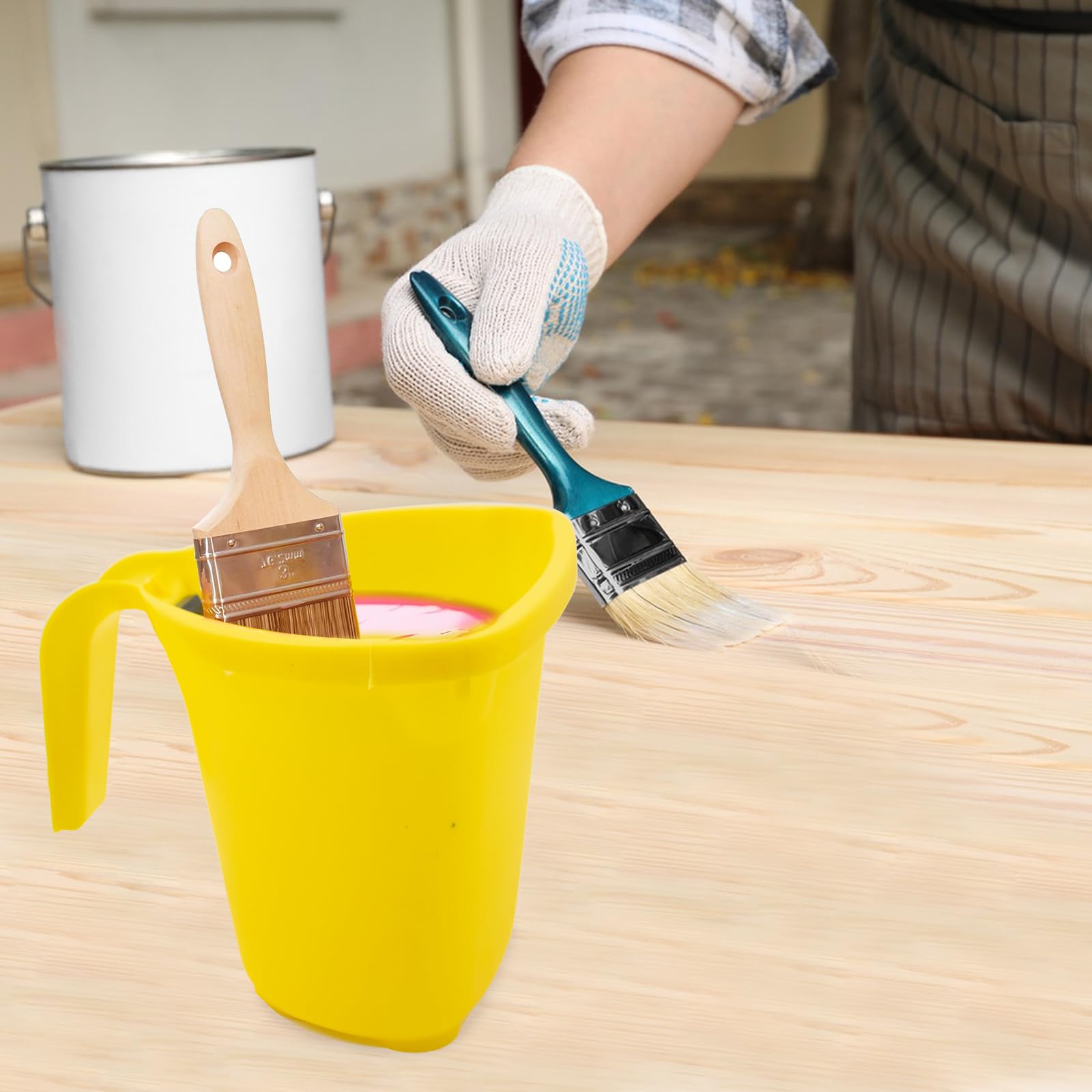 8 pièces Seau de Peinture avec Poignée,2L Gobelet de Peinture avec Porte Brosses Magnétiques,pour Traitements de Surfaces Lisses Murs Meubles Décorations et Réparations,Jaune