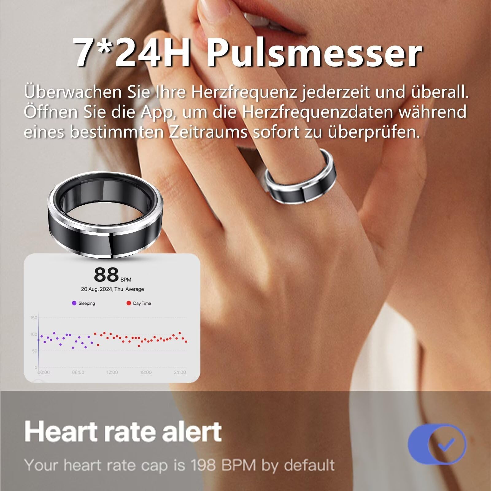 Smartringe für Herren Damen 5ATM Wasserdicht Smart Ring Android IOS Fitness Ring Tracker Finger Gesundheits Tracker Schrittzähler Kalorien Schlaftracker Pulsmesser Smartring Fitnesstracker Schwarz