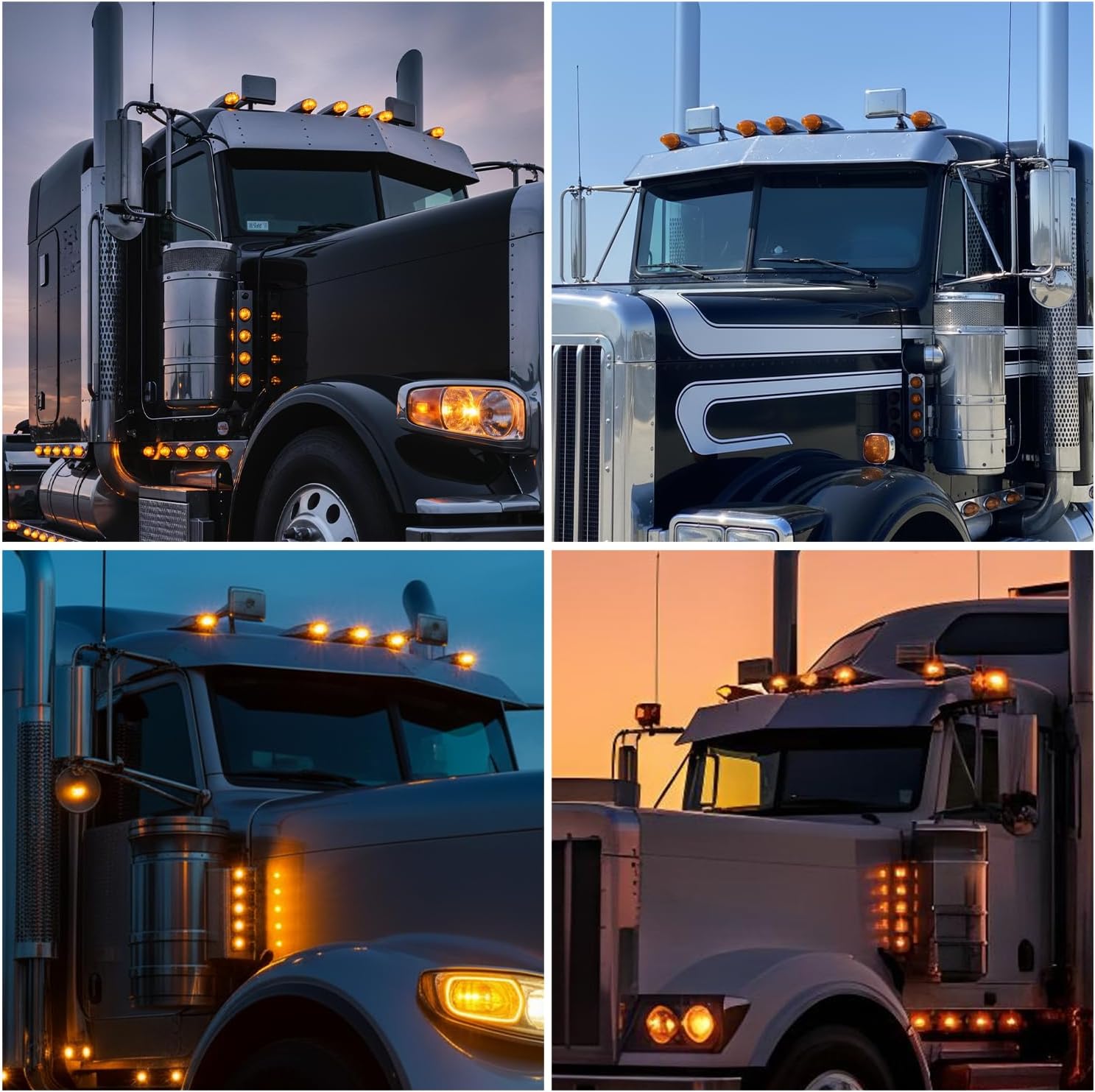 MADCATZ 5 Pcs 34LED Amber Torpedo Cab Marker Roof Running Assembly Top Lights with Chrome Base Replacement for International Truck Trailer Pickup 12V DC Super Bright