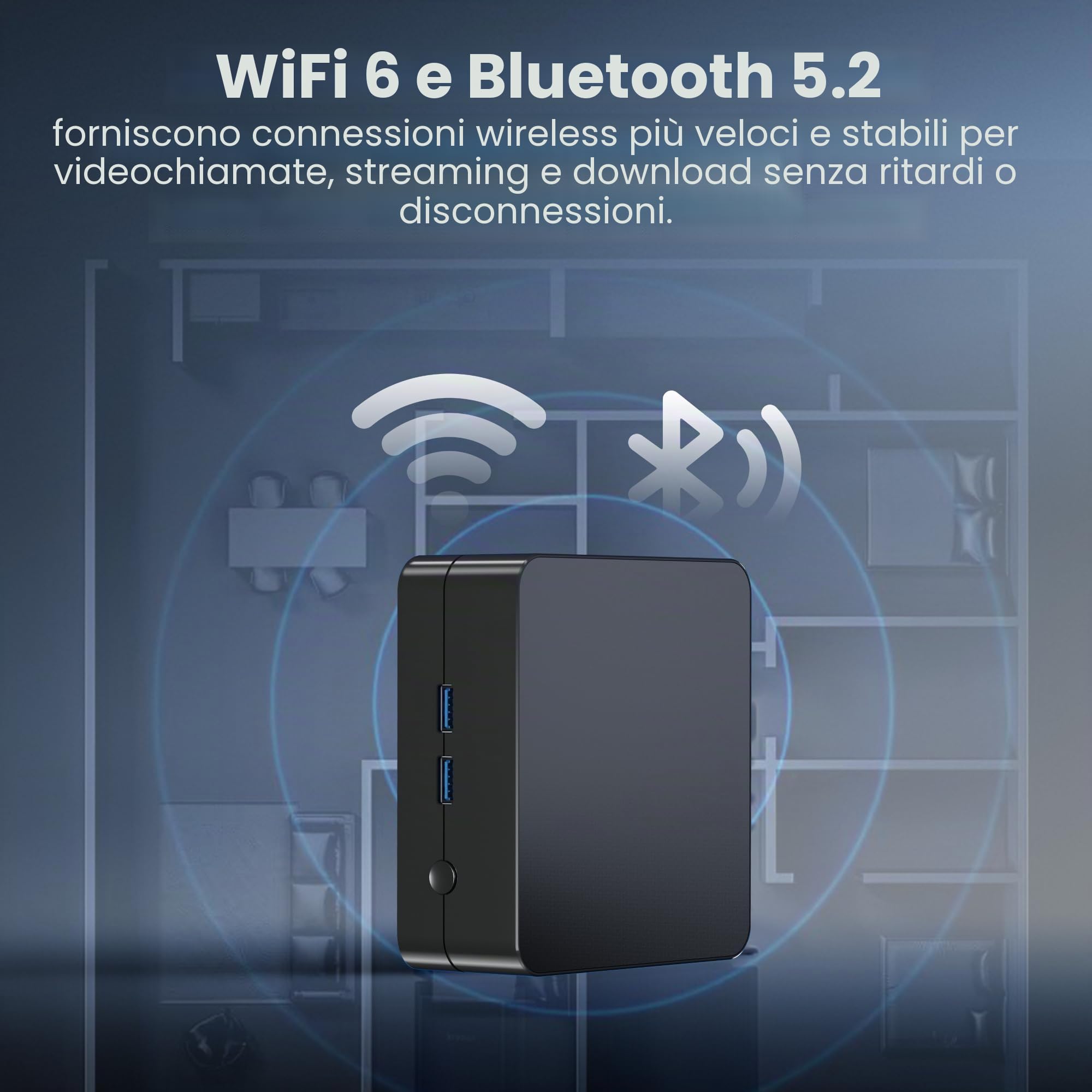 Mini PC, Ryzen 5 7430U (6C/12T 4,3 GHz) 8 GB DDR4 256 GB SSD, Windows 11 Pro/WiFi 6/BT-5.2/USB*4/Type-C (4K @ 60Hz~8K @ 30Hz)/HDMI*2 (4K @ 60Hz) 3 uscite video