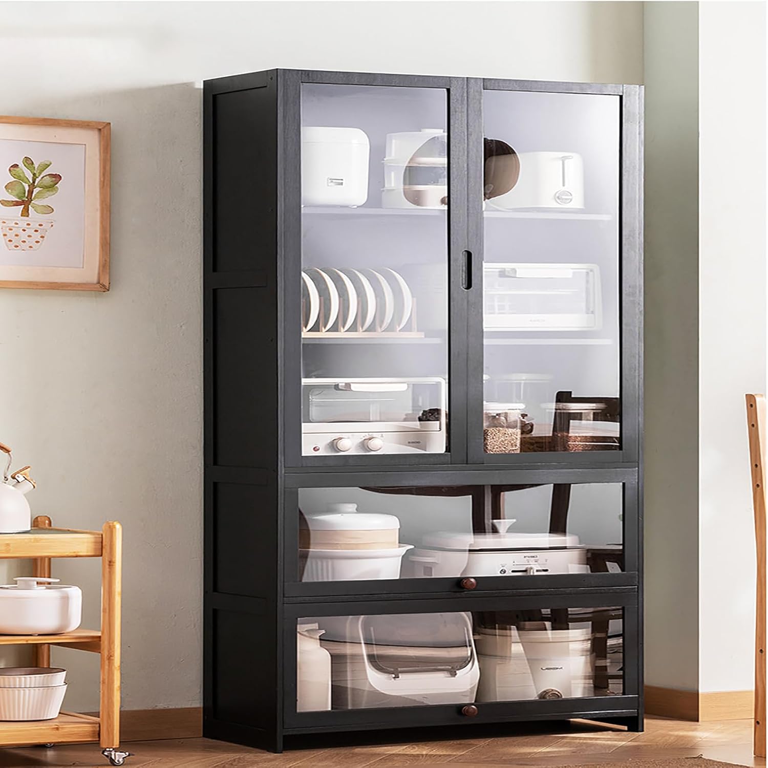 JSWHYBD Kitchen Cupboard Organizer Cupboard Storage Cabinet Home Sideboard Kitchen Storage Shelves Multi-Layer Floor-Standing Storage Rack Microwave Multifunctional Dish Cabinet Storage