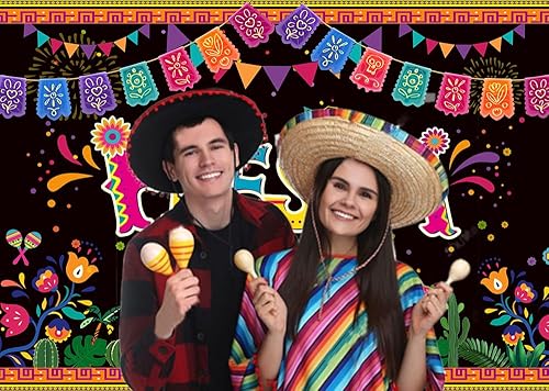 Miniatura 2 de CHAIYA Fondo temático de fiesta mexicana de 7 x 5 pies para fiesta mexicana, fiesta de cumpleaños, cinco de mayo, telón de fondo de carnaval,