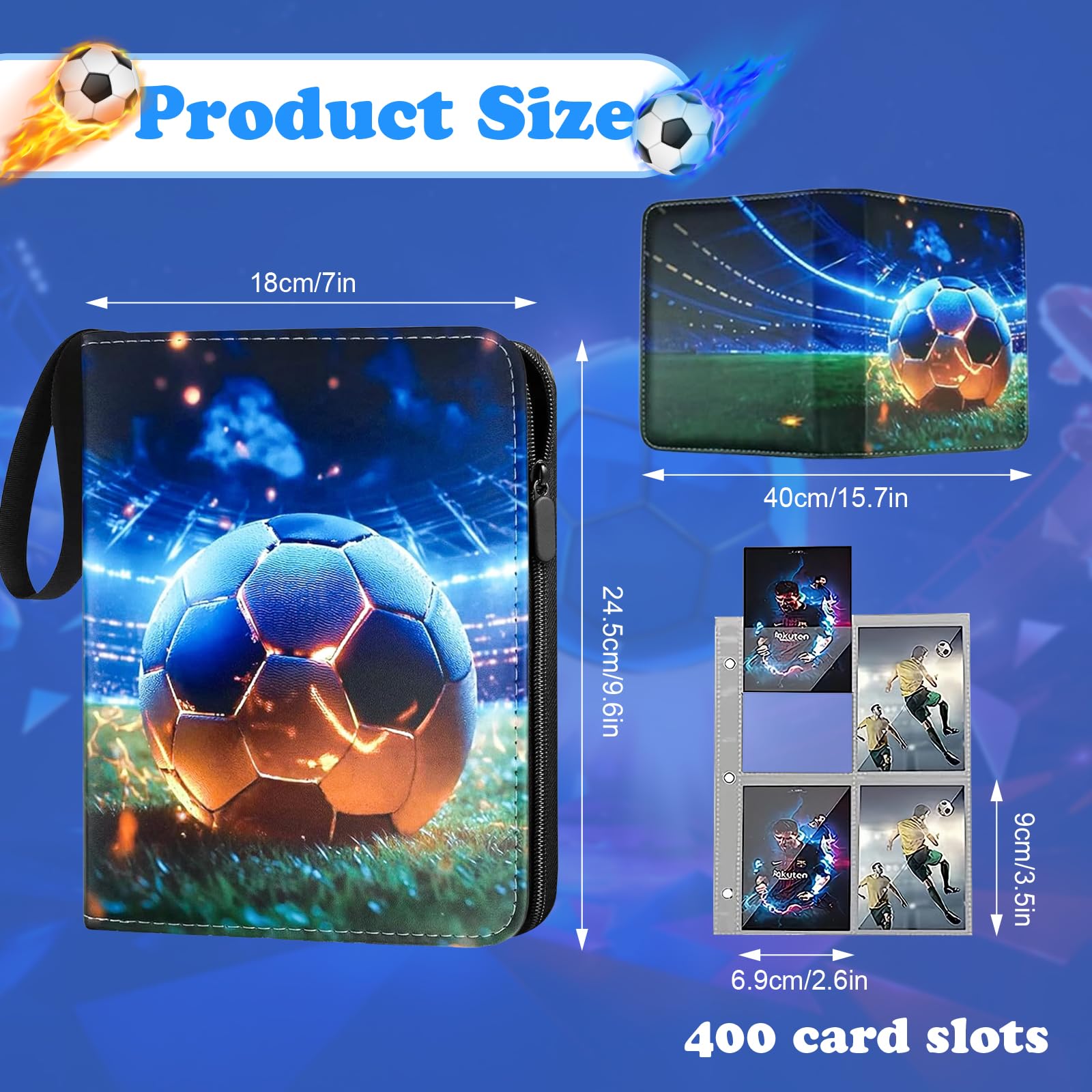 Puniama Football Card Binder Album, 400 Pockets Holder Book with Zipper & Carry Handle - Image 2