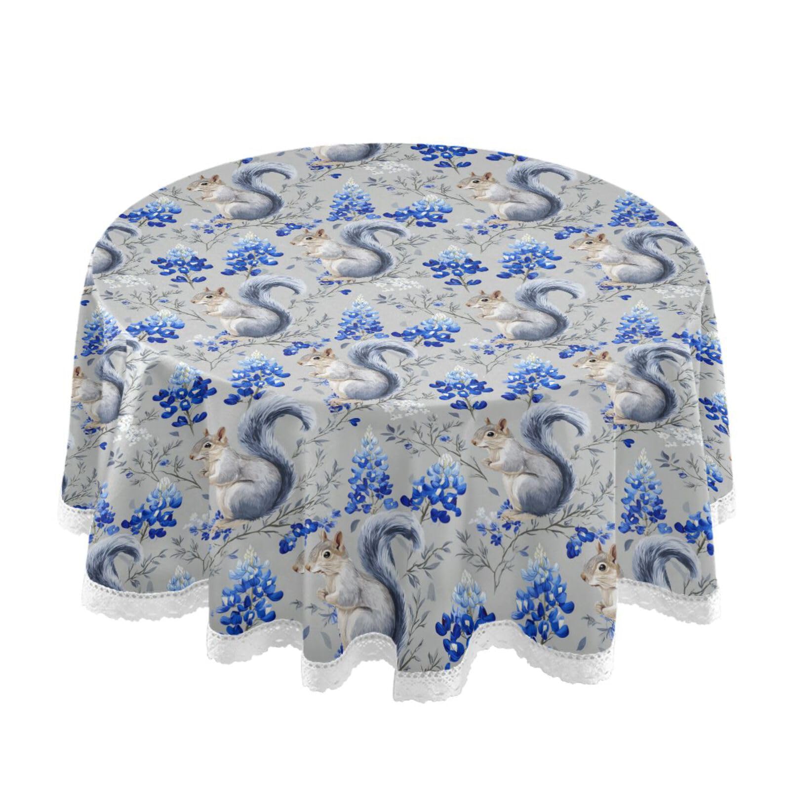 Nappe ronde moderne lavable 152 cm avec motif écureuil bleu pour table propre et élégante