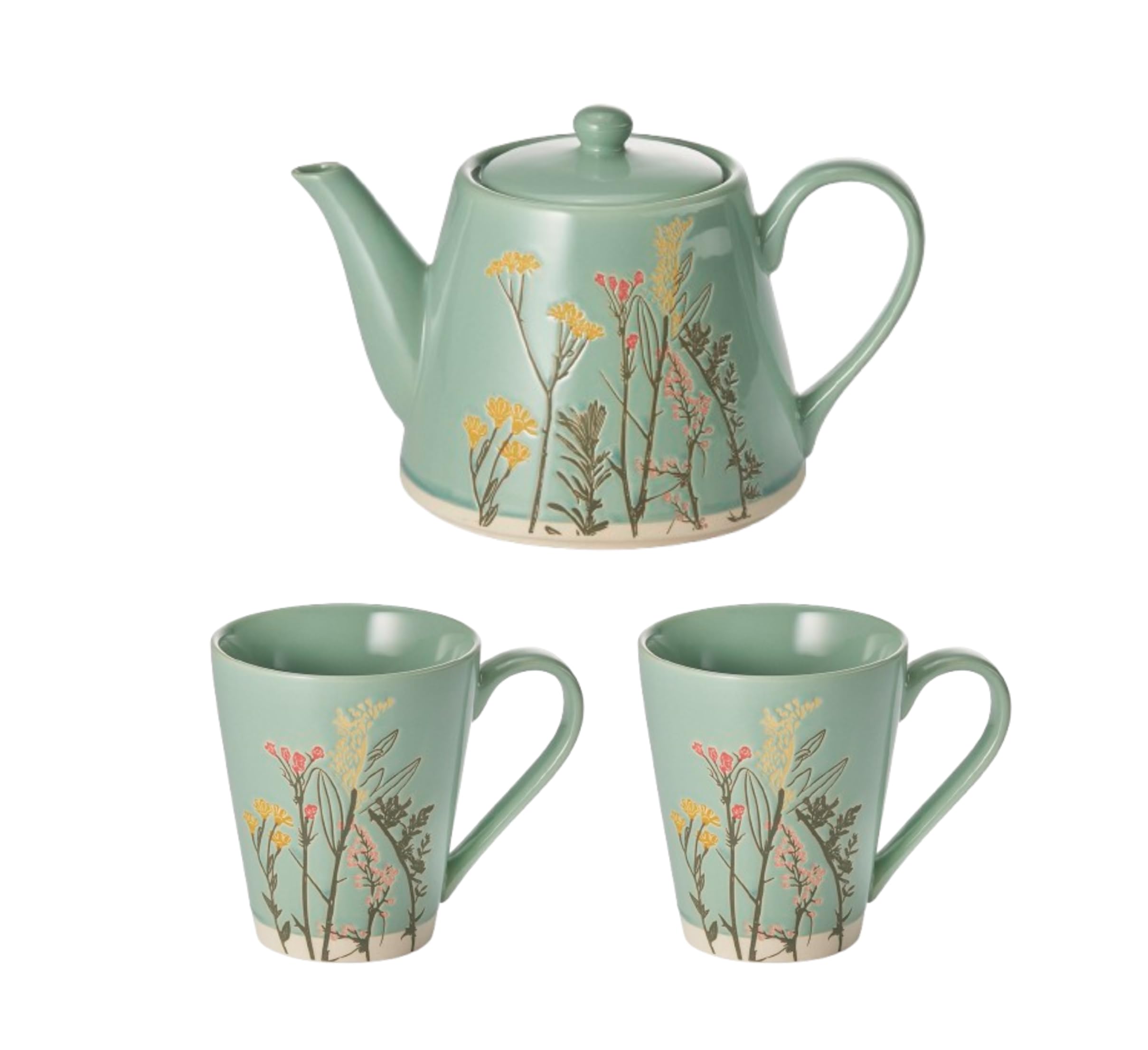 Teemando Set Kanne "Hina" Steinzeug mit Relief 0,9 l + 2 passende Tassen von Cha Cult