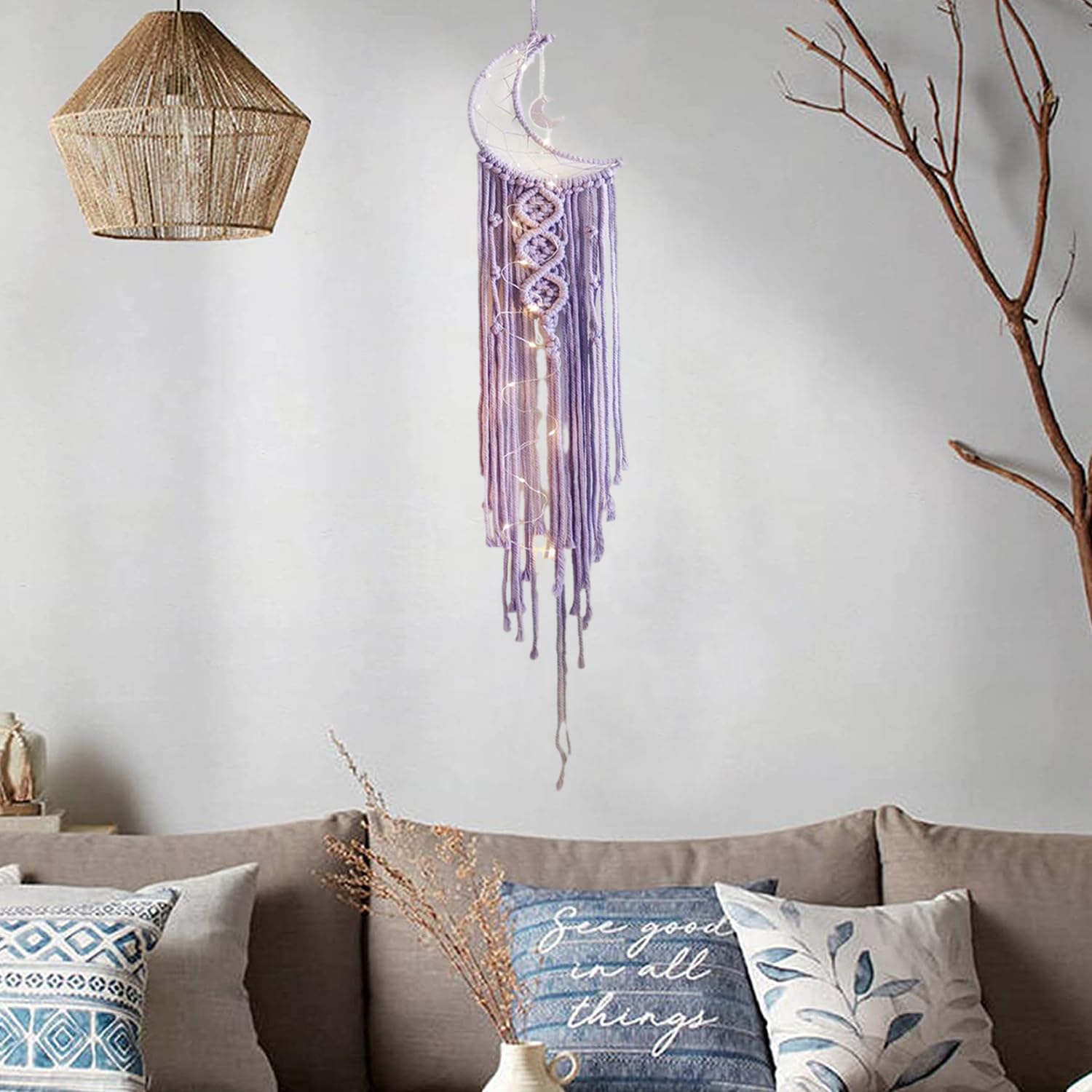 Acchiappasogni con luna crescente strega con agata viola
