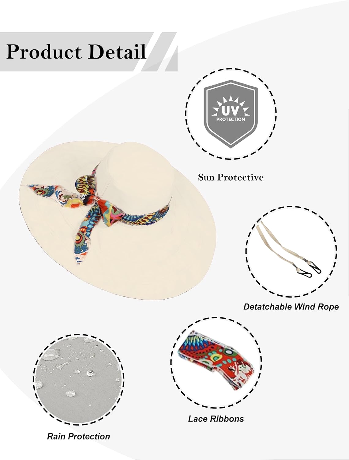 Womens Wide Brim Sun Hat Reversible Print UV Protection Oversized Beach Cap Travel UPF 50+ - Image 4