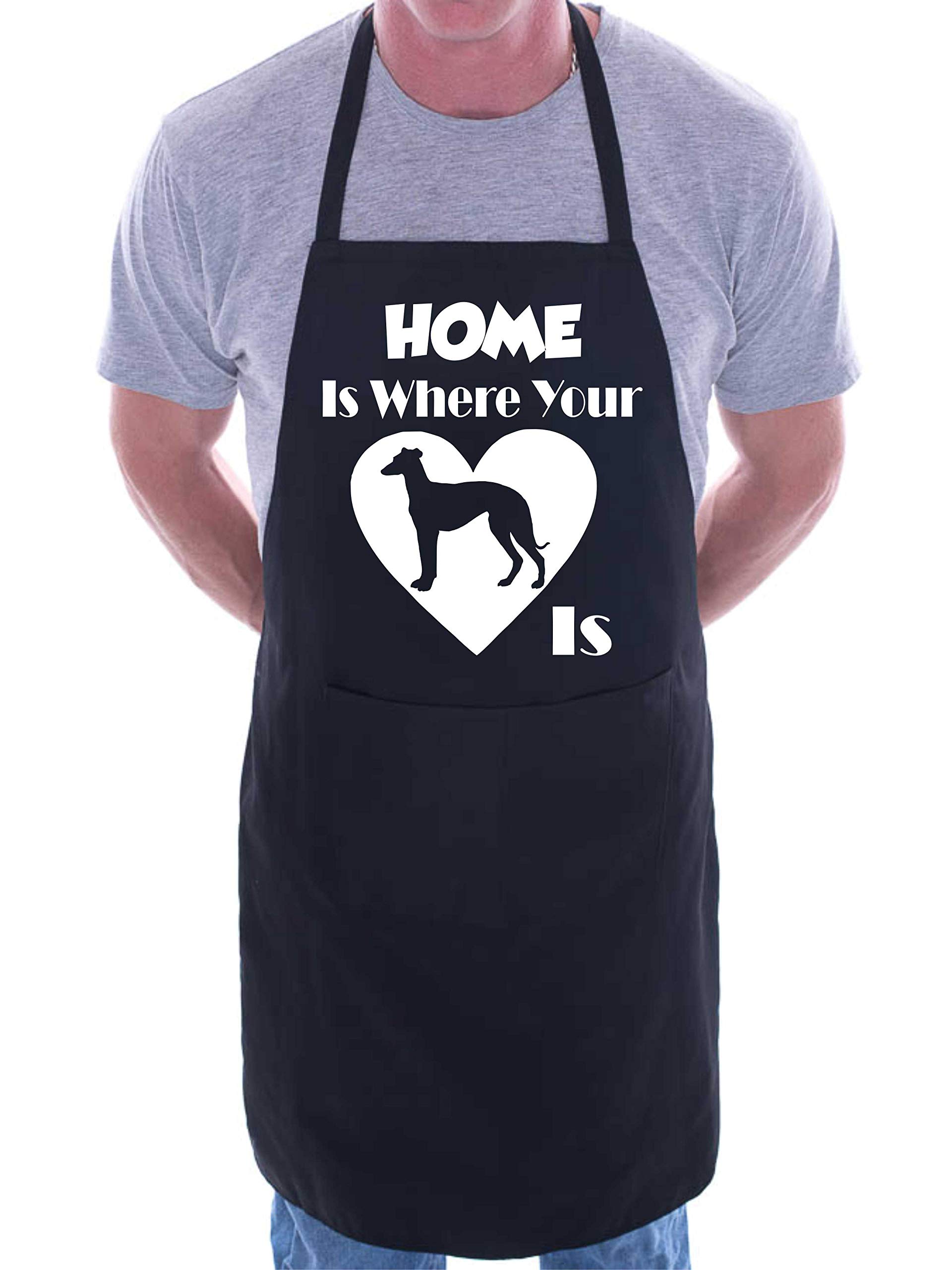 Print4u Women's Black Home Is Where Your Greyhound Is Apron Cooking Novelty Bbq Gag Gift Present For Dog Lover Mens