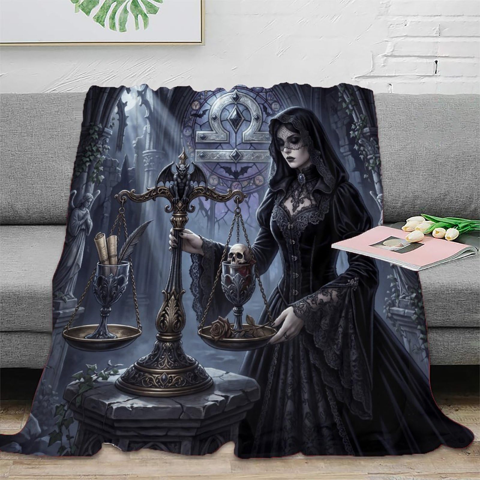 W7C8U2X3 Zodiac Libra Mystical Gothic Warm Throw Blanket, Travel Bed Couch