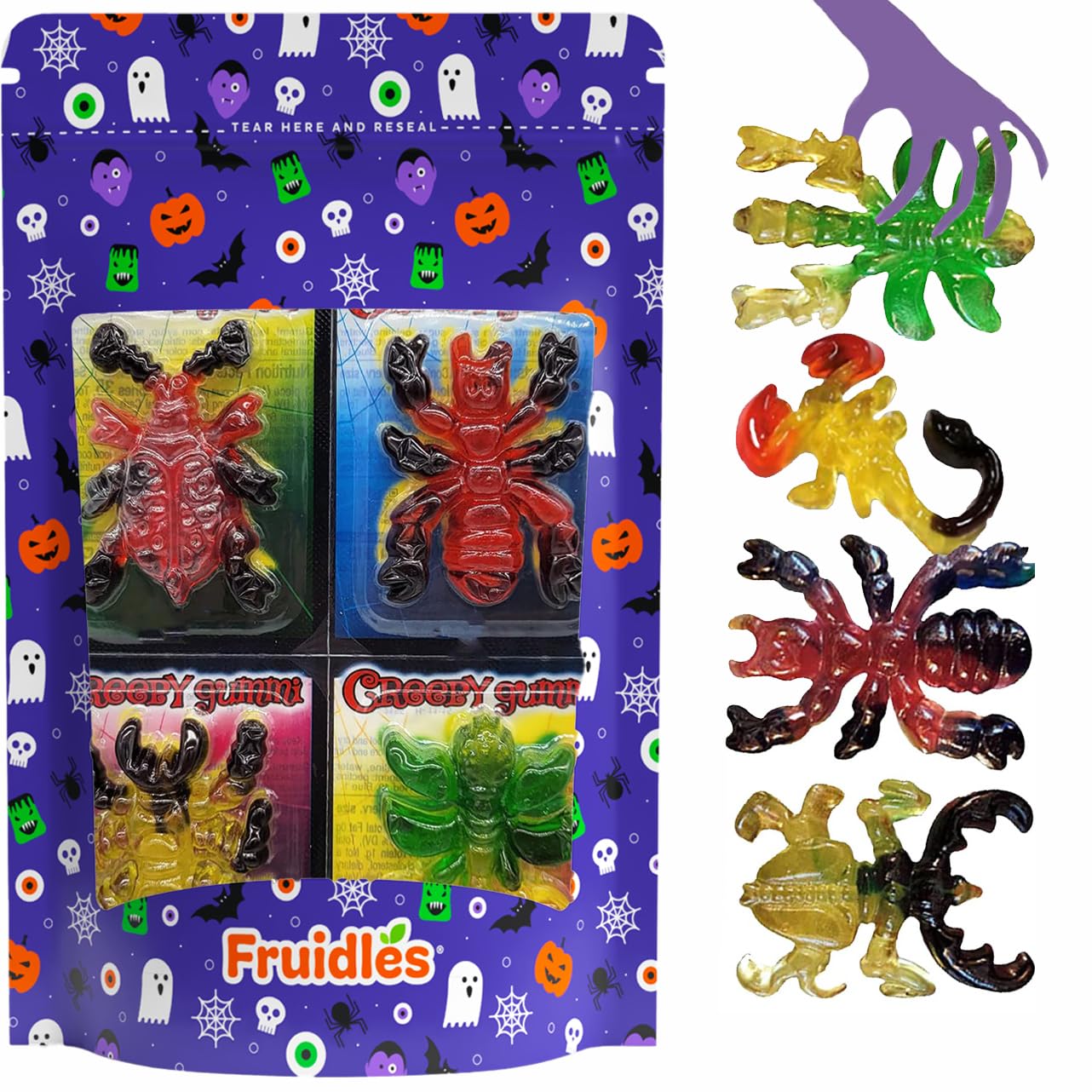 Fruidles Halloween Large Creepy Gummy Candy, Soft Chewy Gummy Candies, 4 Gummies per Pack (32 Large Gummies)