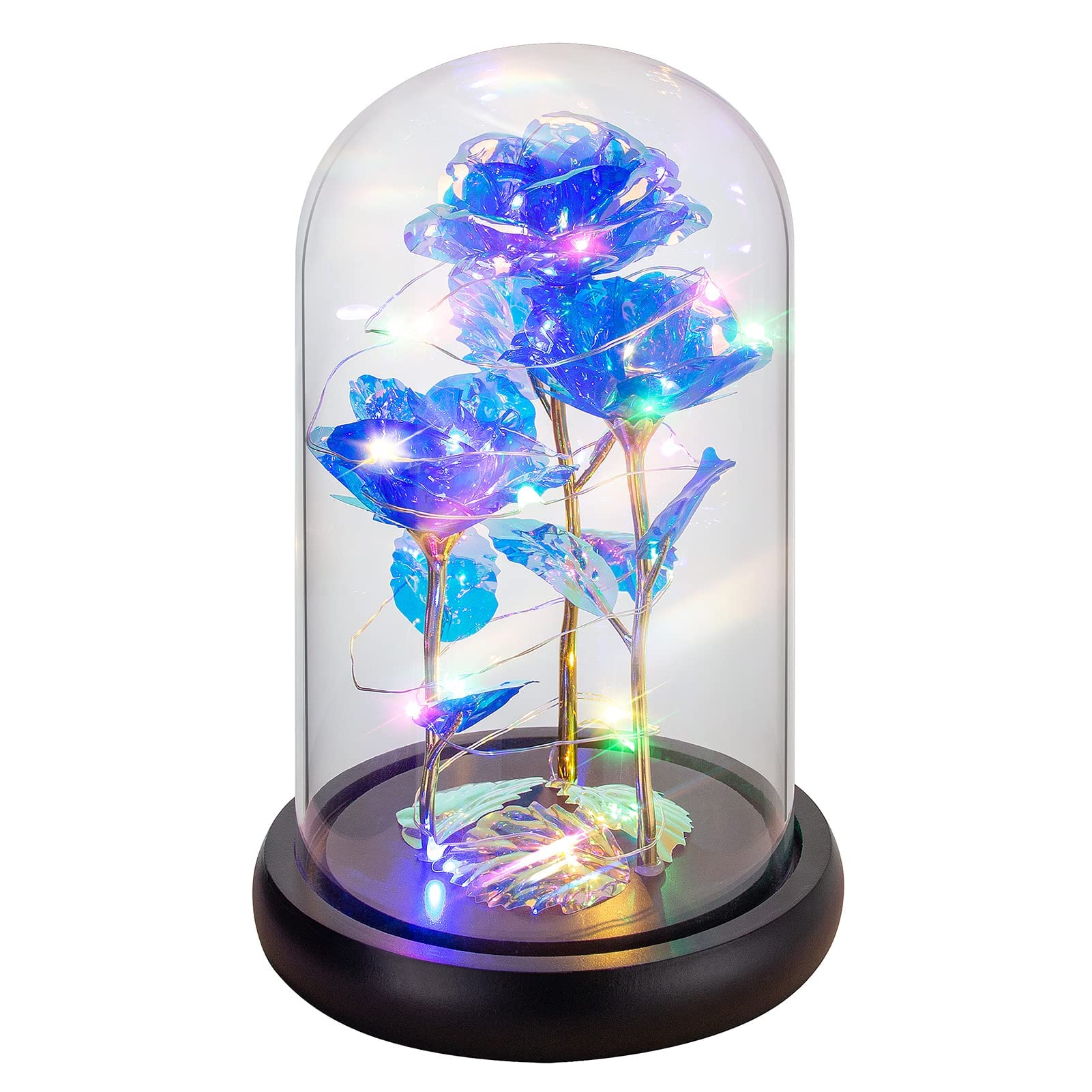 Excefore Rose Gifts for Women, 3 Blue Colorful Artificial Flower Gifts for Her Gifts for Women Birthday Gift for Mom, Light Up Rose, Women Gifts for Her, Mom, Valentines, Anniversary