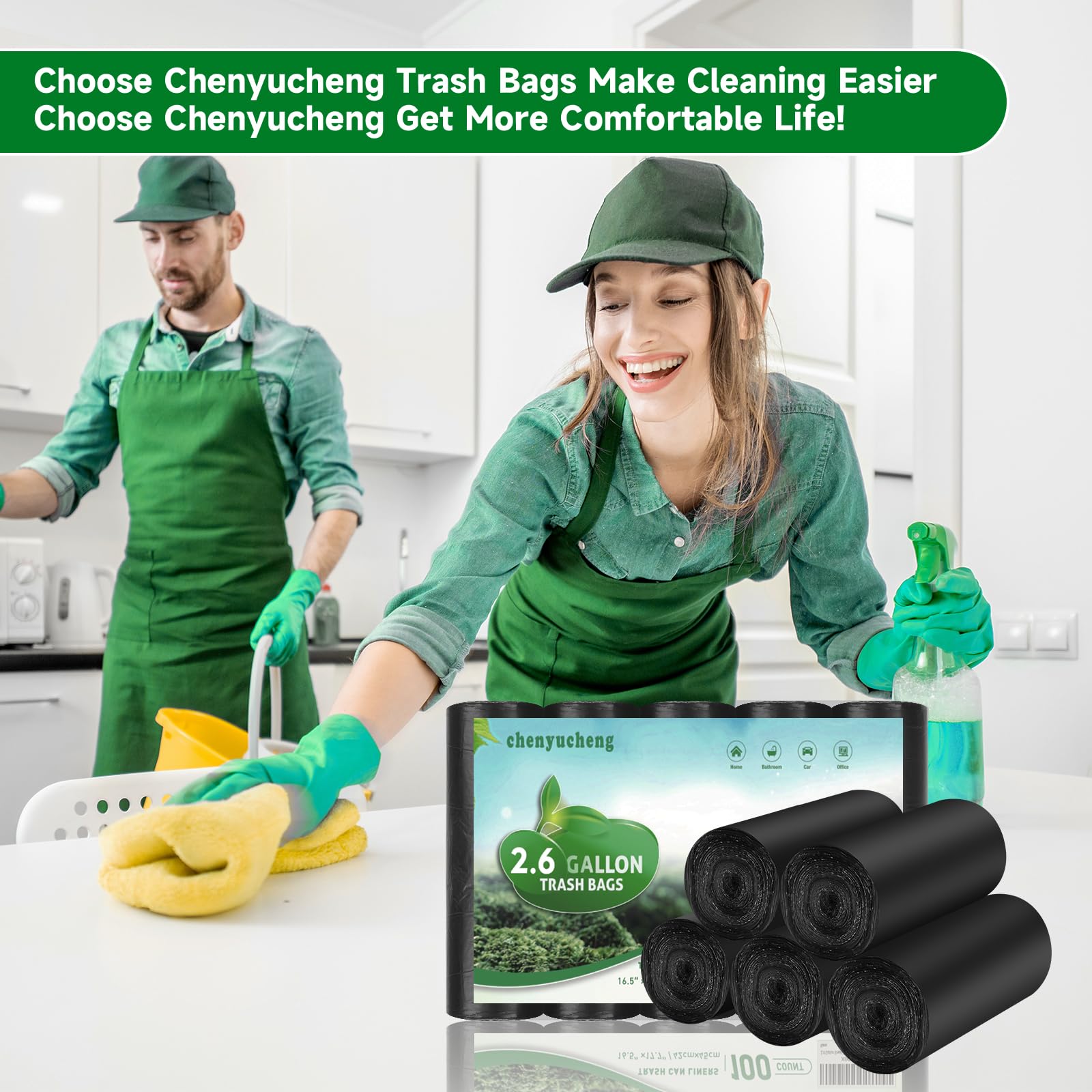 Bolsa de basura pequeña biodegradable para baño, color negro, mini bolsas de basura compostables sin perfume, 100 unidades, bolsas de basura pequeñas, 10 litros, para cocina, oficina, coche, fuerte y