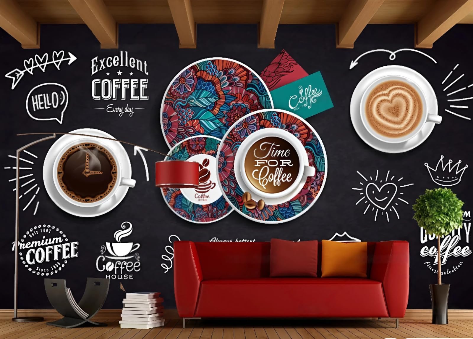 rskjdghshd Wallpaper Blackboard Hand-Painted Coffee English Letters Burger Catering Food Fast Food Background Wall Western Restaurant Wallpaper Drinks Coffee Shop Mural,3D,400x280cm