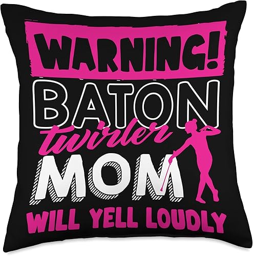 Majorette Baton Twirler Rhythmic Gymnastics Design Twirling Majorette Baton Twirler Mother Funny Throw Pillow, 18x18, Multicolor
