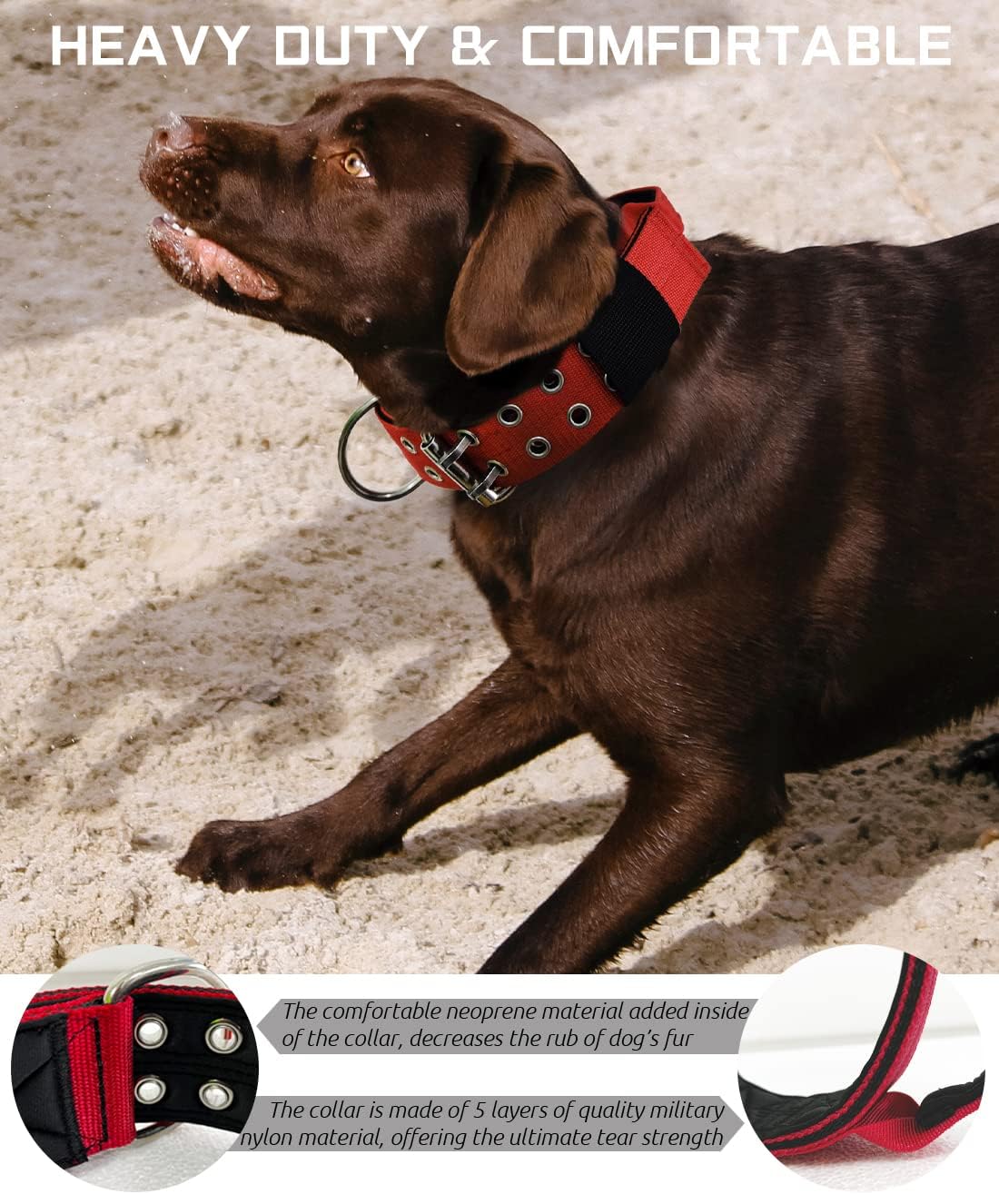 Large Dog Collar Heavy Duty - 2 inch Wide with Handle for Extra Large Breed Dogs, 1/3" Thick Nylon Chew Proof Tactical Collar, Good Choice for German Shepherd,Pitbull,Rottweiler,Red,19.5-23.5 in