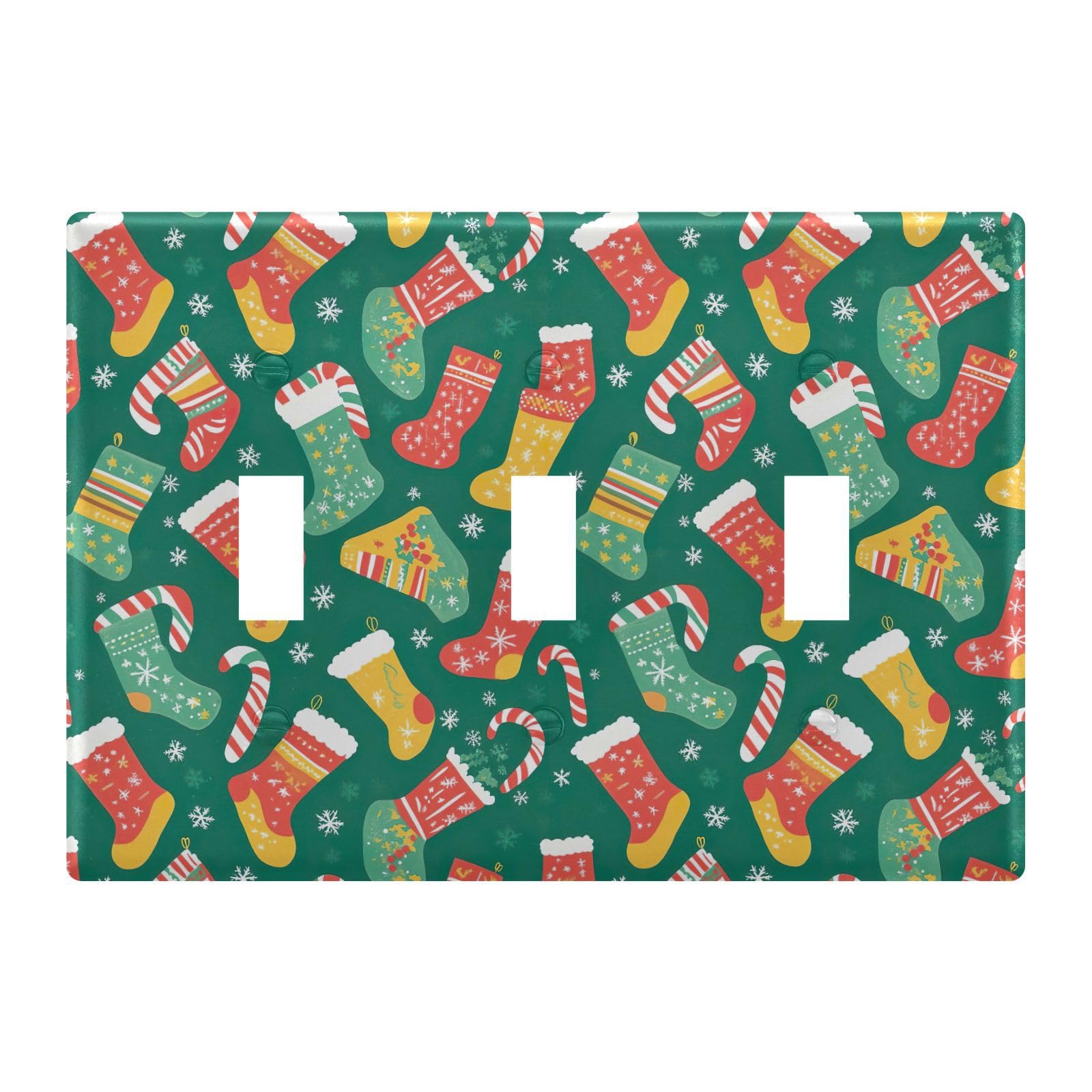 Light Switch Cover Christmas Socks Wall Plates for Electrical Outlets 3 Gang 202b7096
