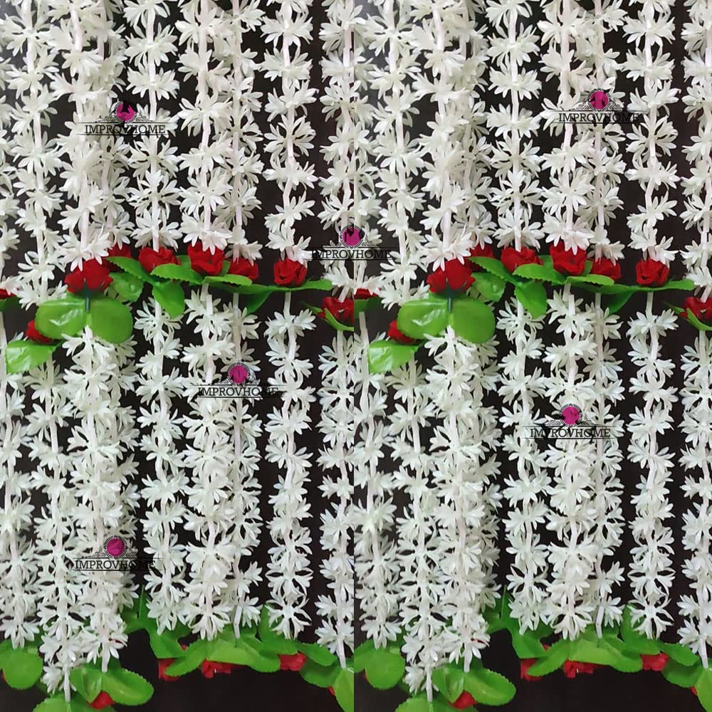 Improvhome Gajra String with Red Rose Flower, Hanging Torans Garland Bandhwar Decoration Item for Home Décor Diwali Festival, Navratri, Wedding and Home Decoration (Pack of 8)