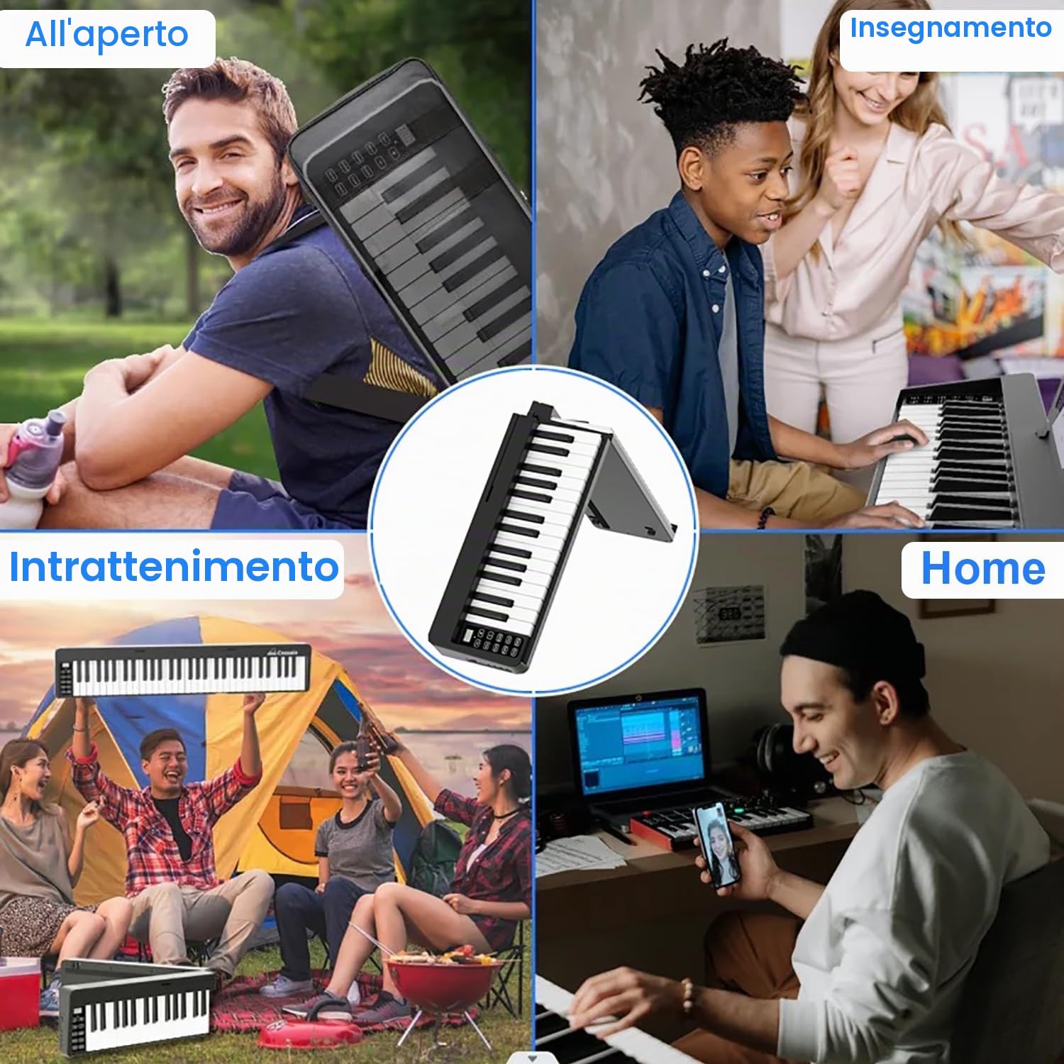 Pianola per Scuola Media，Tastiera 61 Tasti，Pieghevole Tastiera Elettronica Portatile, con Tasti a Grandezza Standard Leggio Pedale Sustain MIDI Bluetooth e Borsa