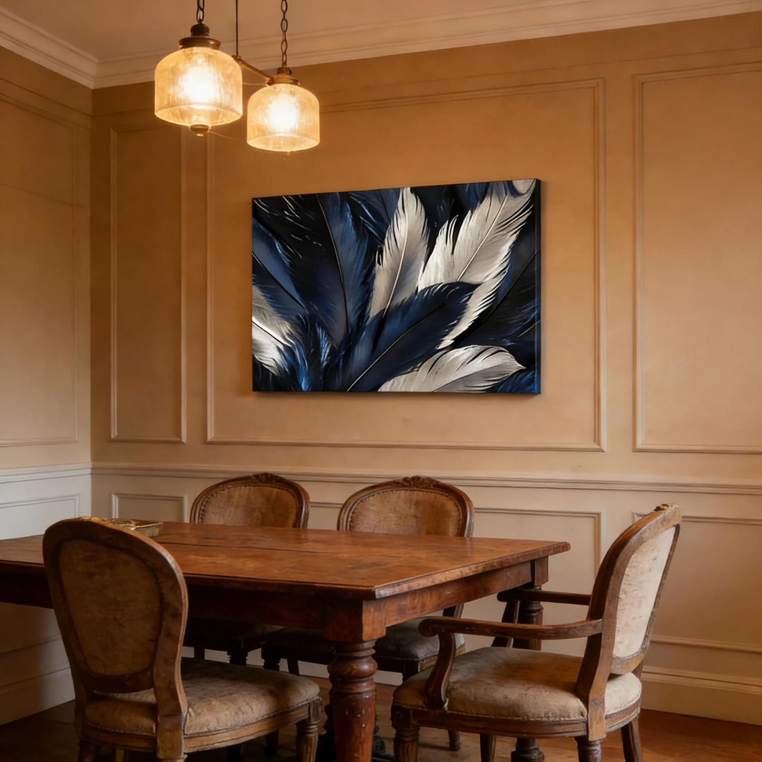 Mudket Blue and White Feather Canvas Wall Art - Modern Abstract Large Wall Decor for Living Room Bedroom Office Home - Framed Ready to Hang Vivid Texture Contemporary Artwork 18" L x 12" W