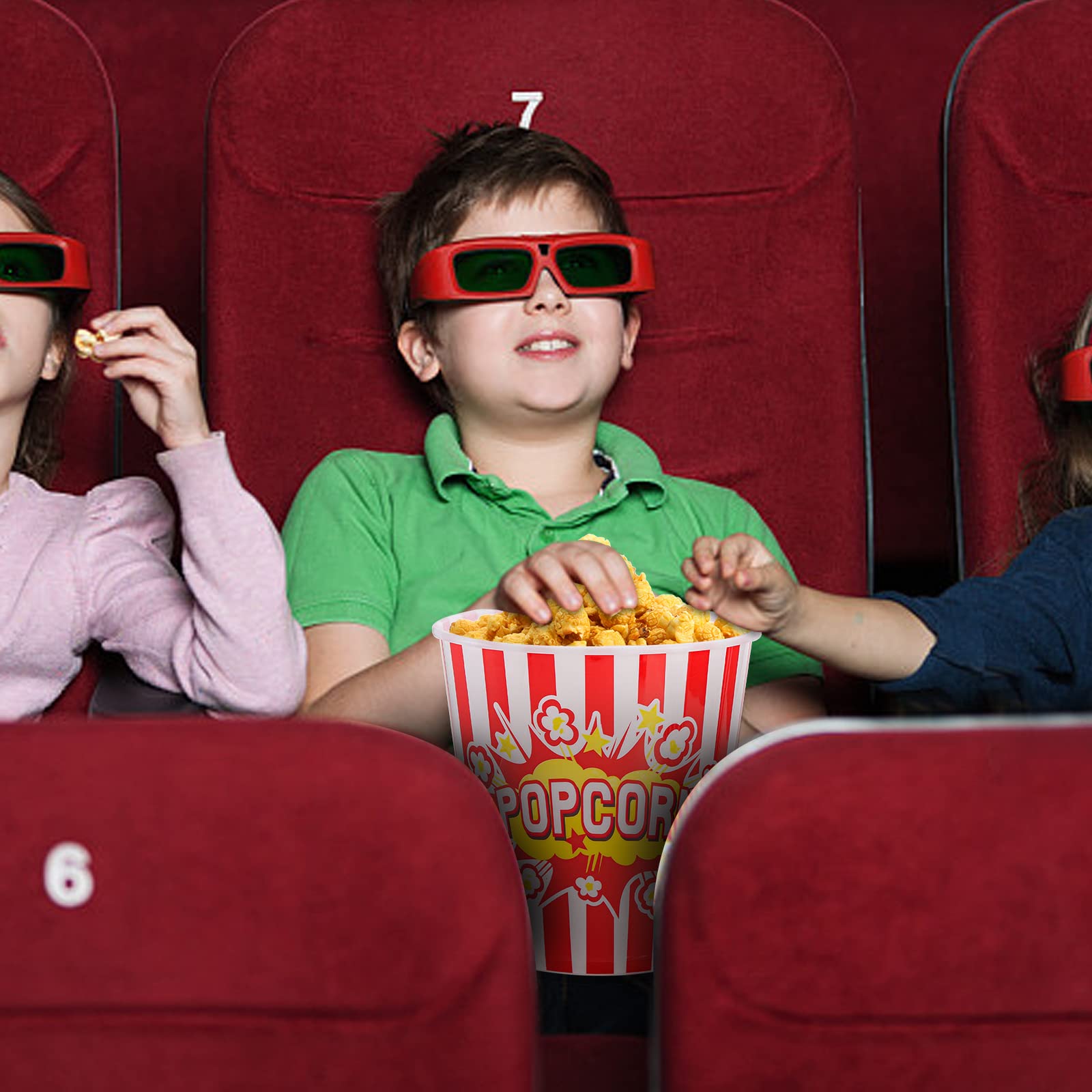 YOUEON 12 Stück große Popcorn-Schalen aus Kunststoff, 2,8 l, wiederverwendbare Popcorn-Behälter in rot und weiß gestreiftem Retro-Stil, Popcorn-Eimer für Filmabend, Theater, Party-Thema
