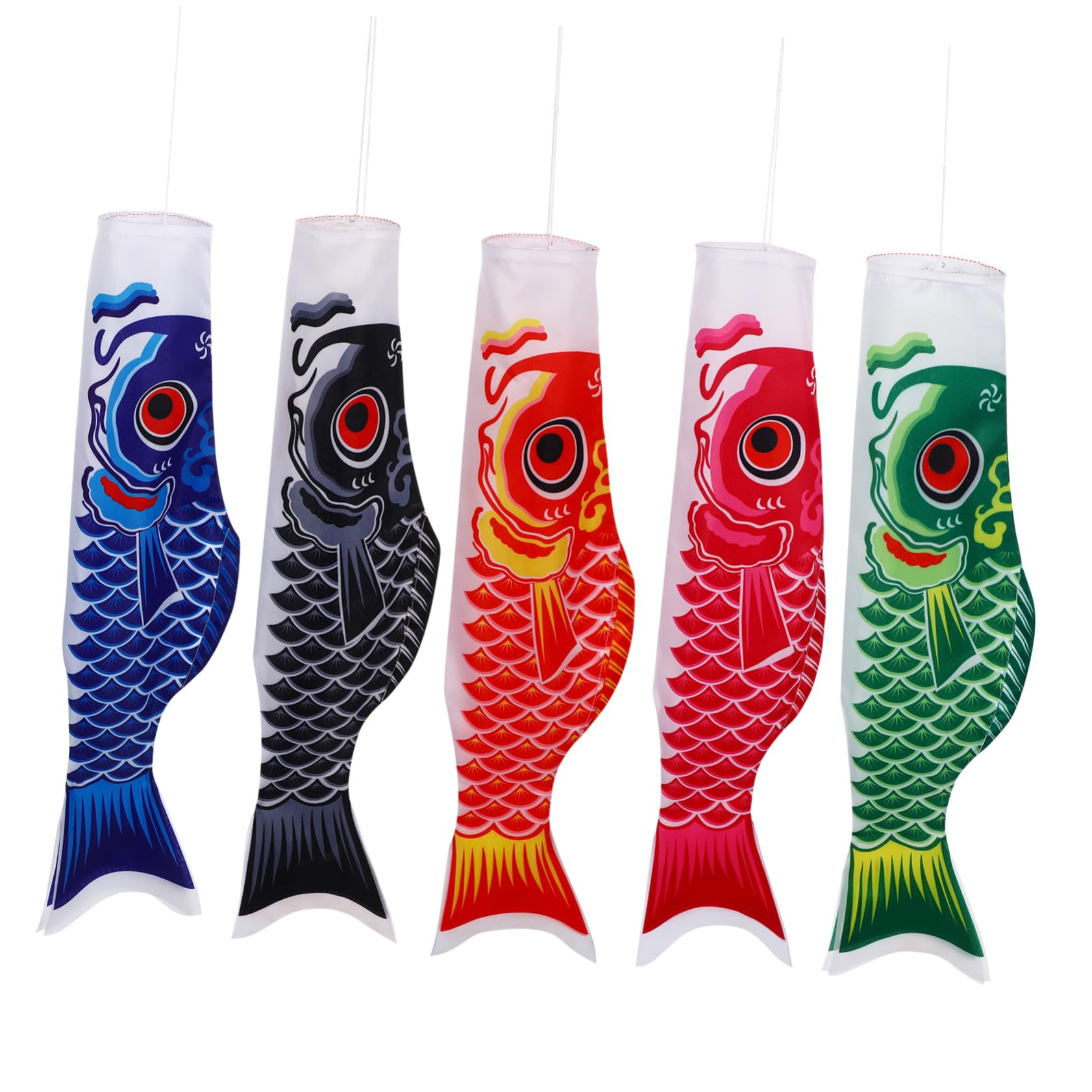Banderoles japonaises de carpe en satin lot de 5 koinobori colorés pour déco extérieure