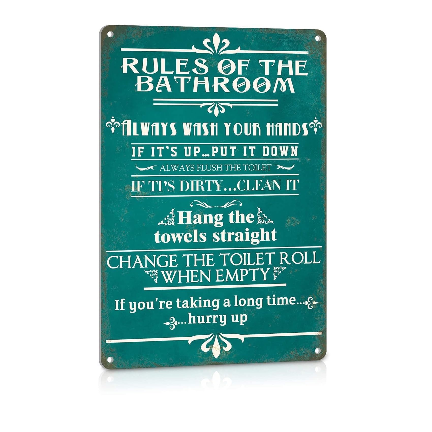 MCQWOMFQAK Farmhouse Bathroom Decor Aluminum Metal Sign with Vintage Bathroom Rules Rustic Wall Art for Home Guest Bath or Powder Room 8 X 12 in