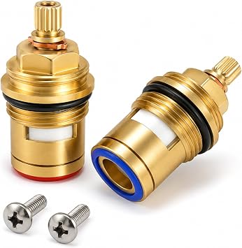 2Pcs 3/4" Brass Tap Cartridge, 20 Spline Ceramic Disc for Mixer Taps