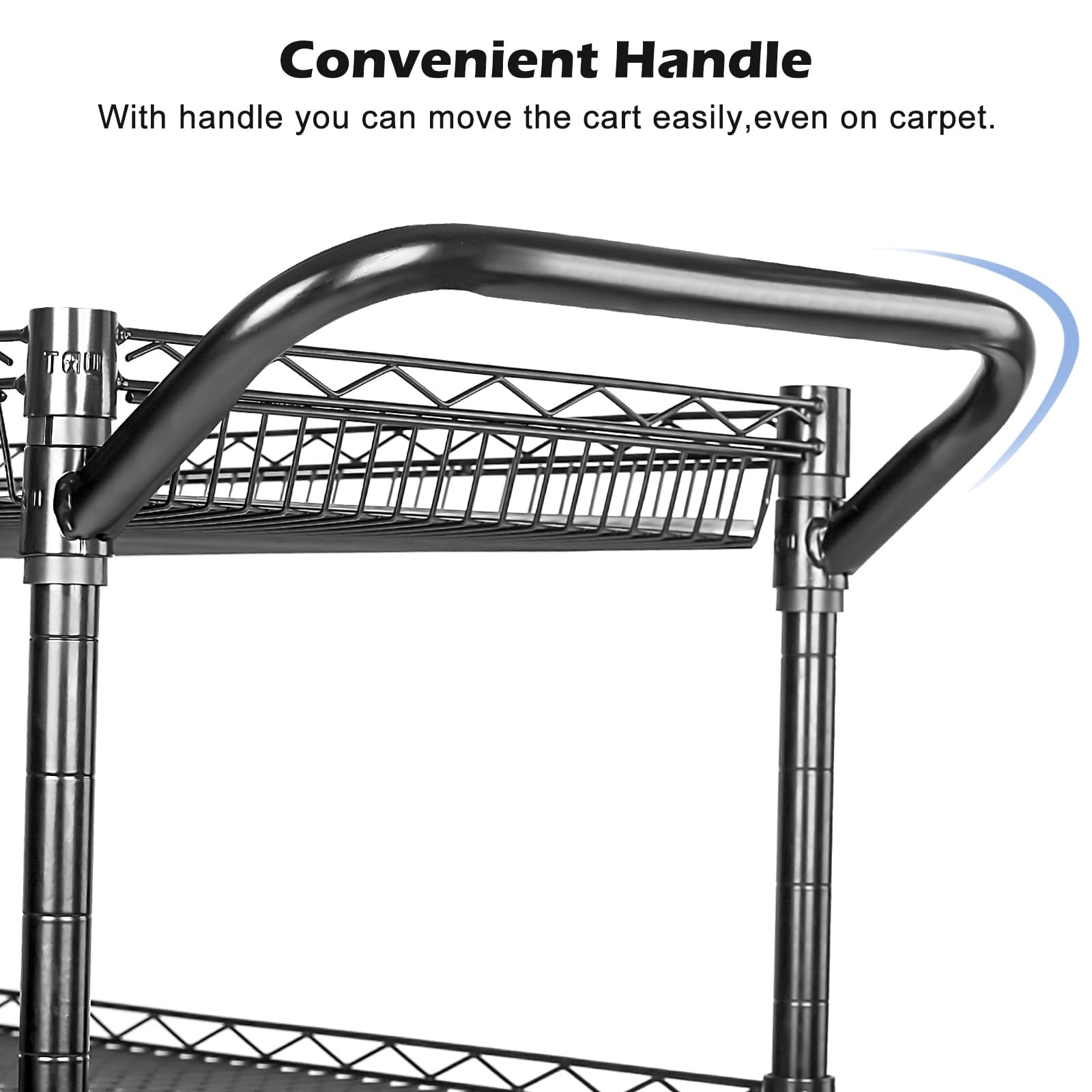 WDT Carrito utilitario resistente de 3 niveles, carrito rodante de alambre con ruedas, carrito de servicio de grado comercial con forros de estantería y barra de mango, carros de metal para accesorios