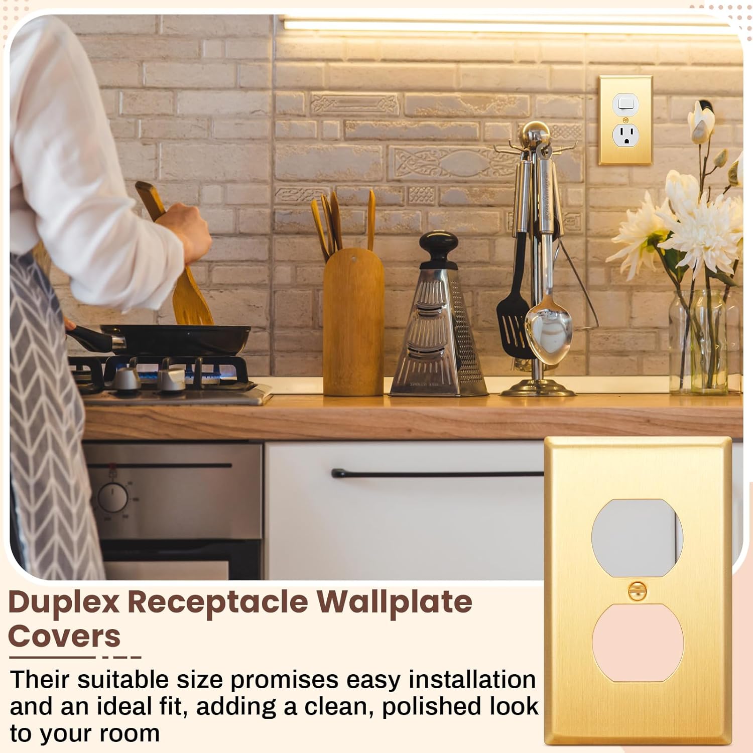 Zonon 4 Pack Gold Outlet Covers 4.50 x 2.76 Duplex Outlet Cover Brass Metal Brushed Decorative Gold Receptacle Wallplate Corrosion Resistant, Standard Size, Brushed Brass