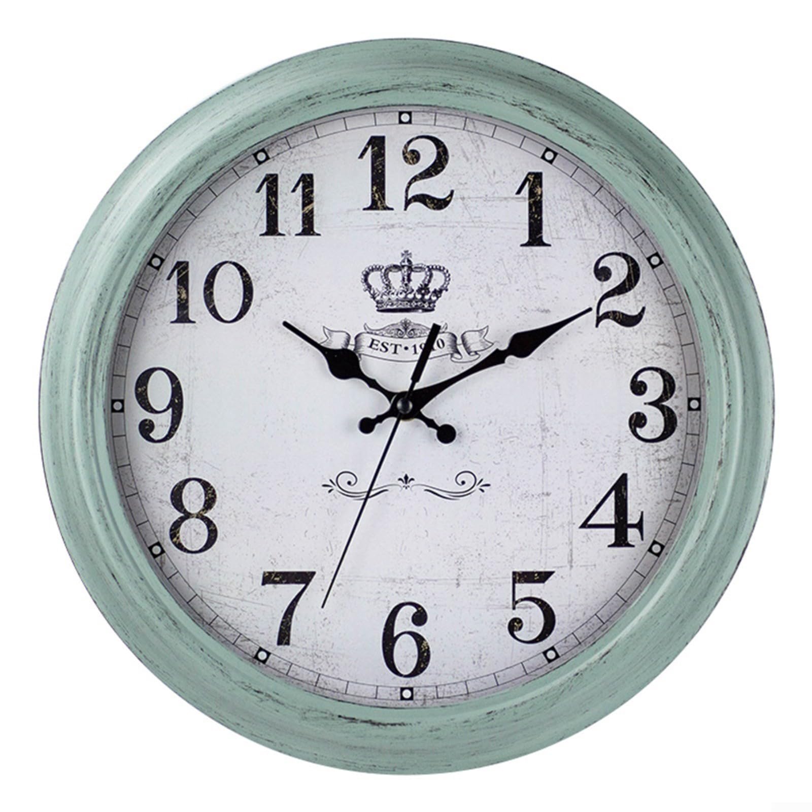 Horloge murale bleu sarcelle 33 cm ronde et silencieuse pour salon