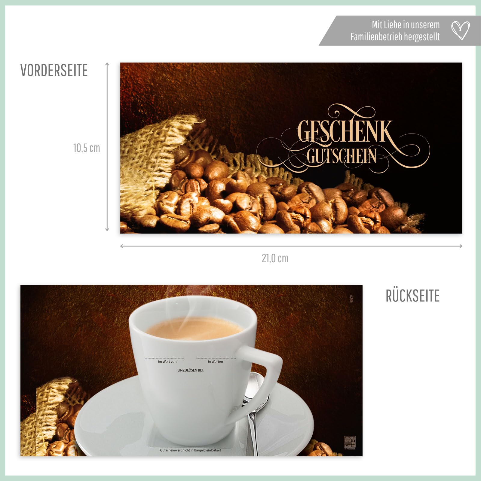 GESCHENKGUTSCHEINcom - 50 Blanko Gutscheine mit Umschlag - Formulare mit Vordruck für Café Kaffeehäuser. Cafégutscheine G9237-1-50-V1