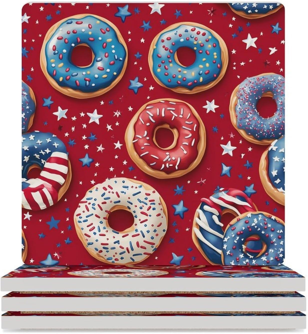 US Donut Sweets Ceramic Coasters Square Drinks Coaster Coffee Table Decor Table Coaster for Home Bar