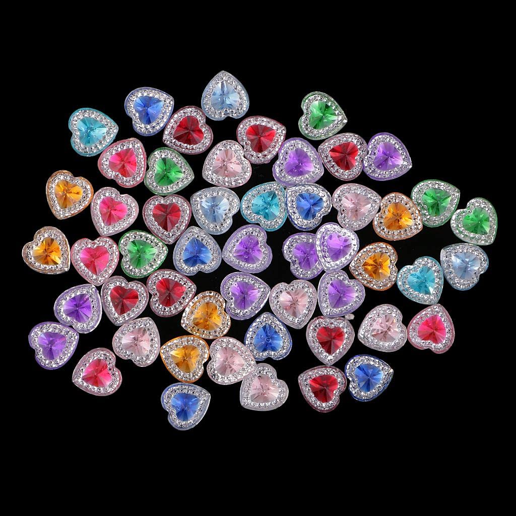DYDU 50 Pcs 12mm Heart Resin Rhinestone Flatback Buttons Double Drill Multi-Color (59009149DY)